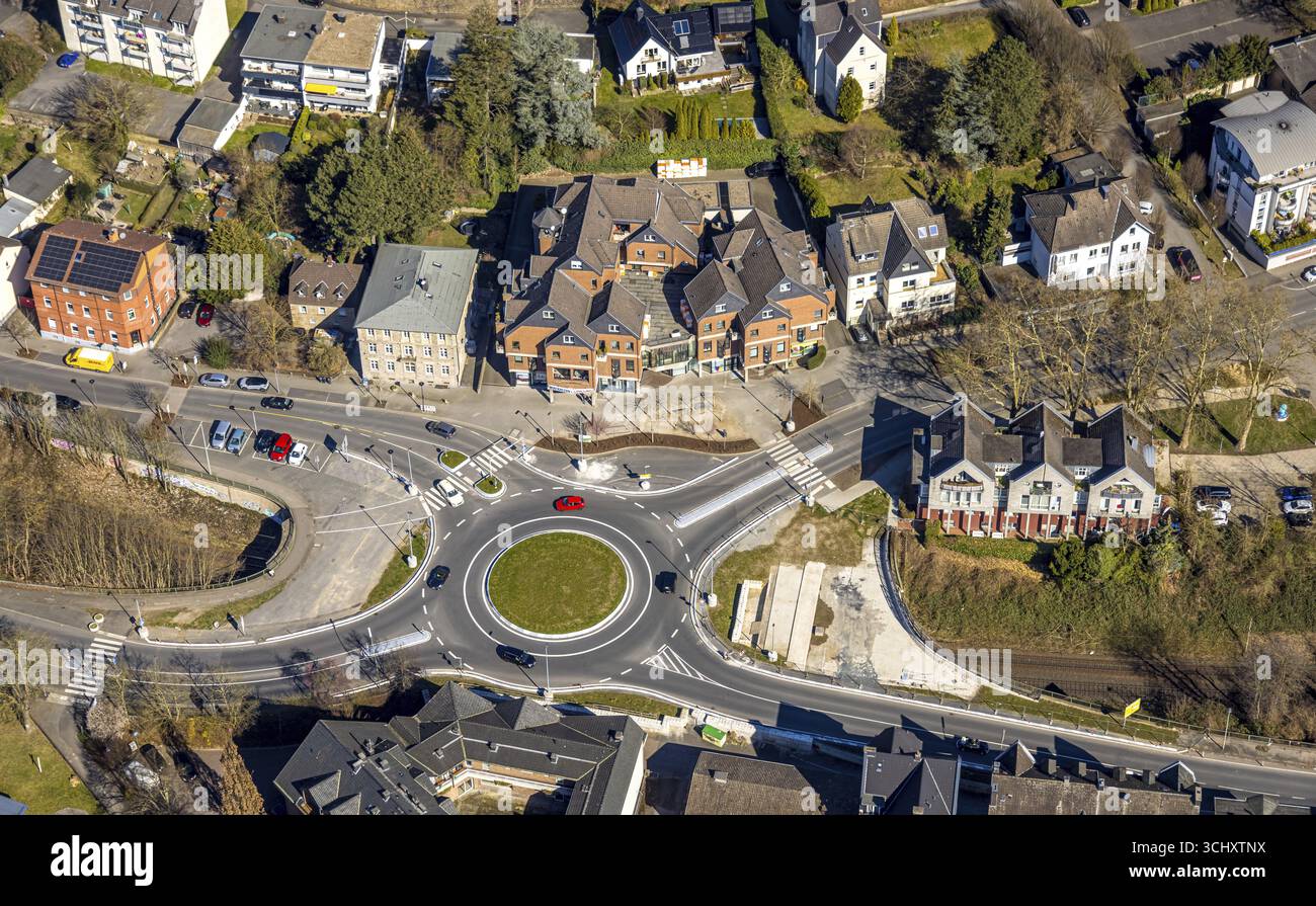 Vista aerea, riprogettazione della rotatoria a Kaiserstrasse, Wetter, zona della Ruhr, Renania settentrionale-Vestfalia, Germania, lavori di costruzione, area di costruzione, costr Foto Stock
