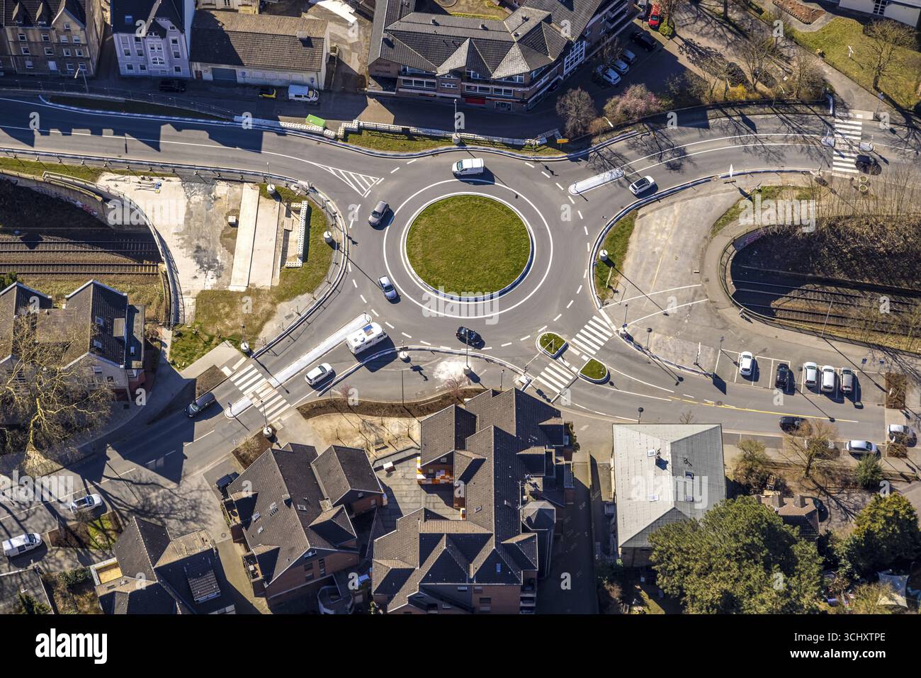 Vista aerea, riprogettazione della rotatoria a Kaiserstrasse, Wetter, zona della Ruhr, Renania settentrionale-Vestfalia, Germania, lavori di costruzione, area di costruzione, costr Foto Stock