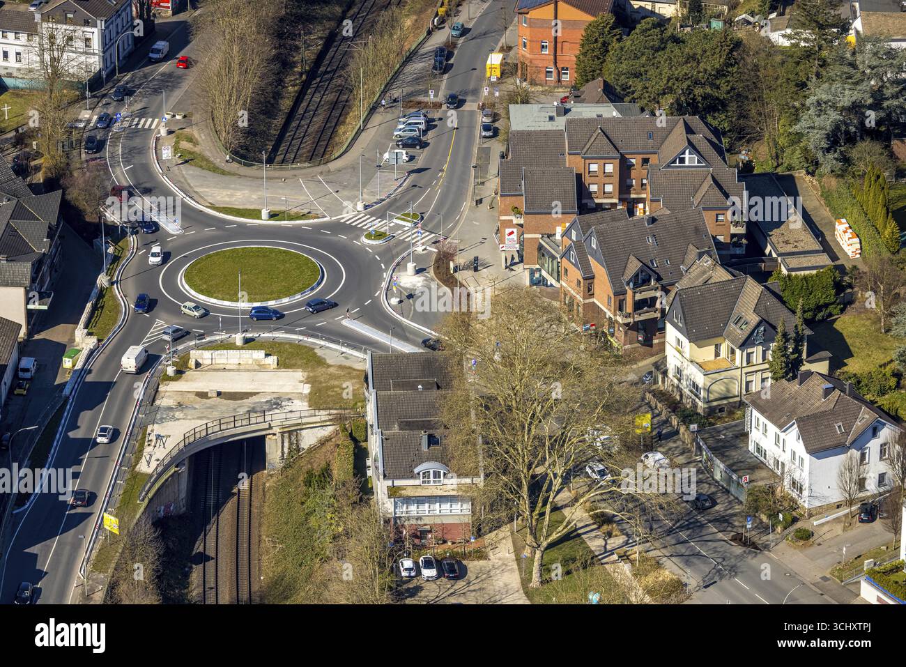 Vista aerea, riprogettazione della rotatoria a Kaiserstrasse, Wetter, zona della Ruhr, Renania settentrionale-Vestfalia, Germania, lavori di costruzione, area di costruzione, costr Foto Stock