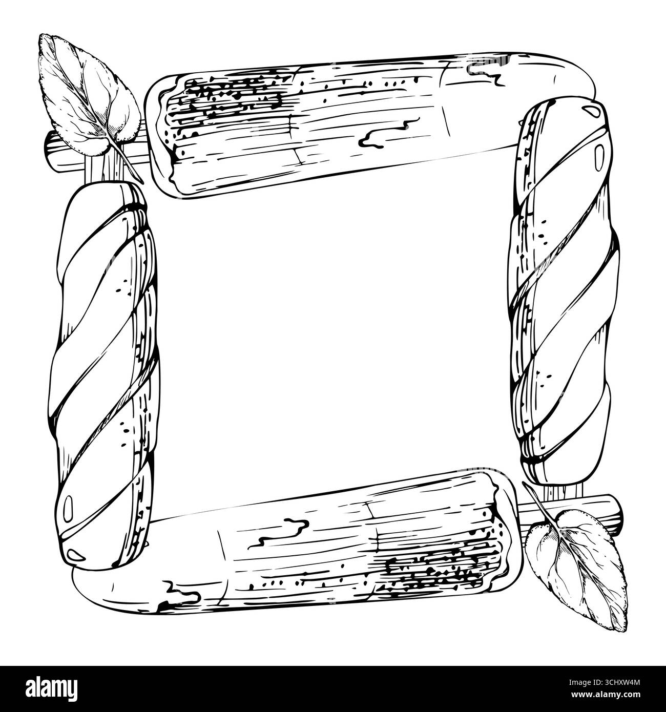 Spirale cremosa e ghiacciolo a strati, ciuffo di menta e glassa morbida, goccioline d'acqua scioglienti. immagine della cornice quadrata illustrata a mano Illustrazione Vettoriale