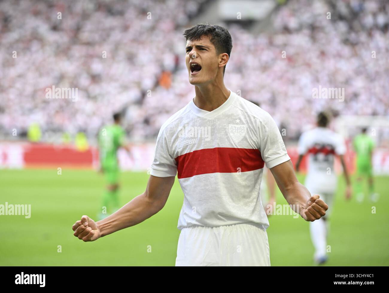 Celebrazione degli obiettivi Jose Maria Chema Andres Baixauli VfB Stuttgart (30) celebrazione degli obiettivi Gesture Gesture Gesture Gesture Gesture Bundesliga, MHPArena, MHP Arena Foto Stock