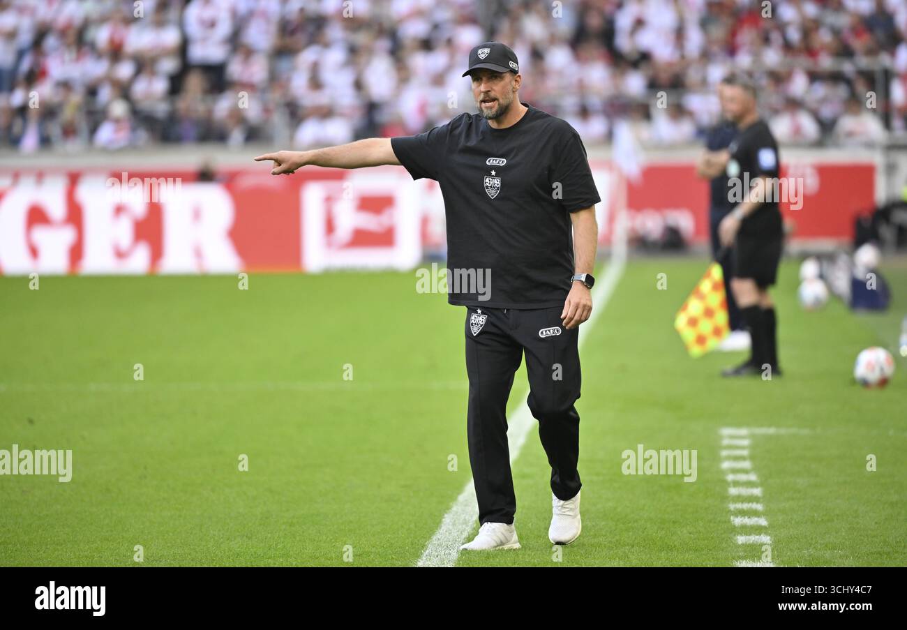 Coach Sebastian Hoeness VfB Stuttgart a margine Gesture Gesture Bundesliga, MHPArena, MHP Arena Stuttgart, Baden-Wuerttemberg, Germania Foto Stock