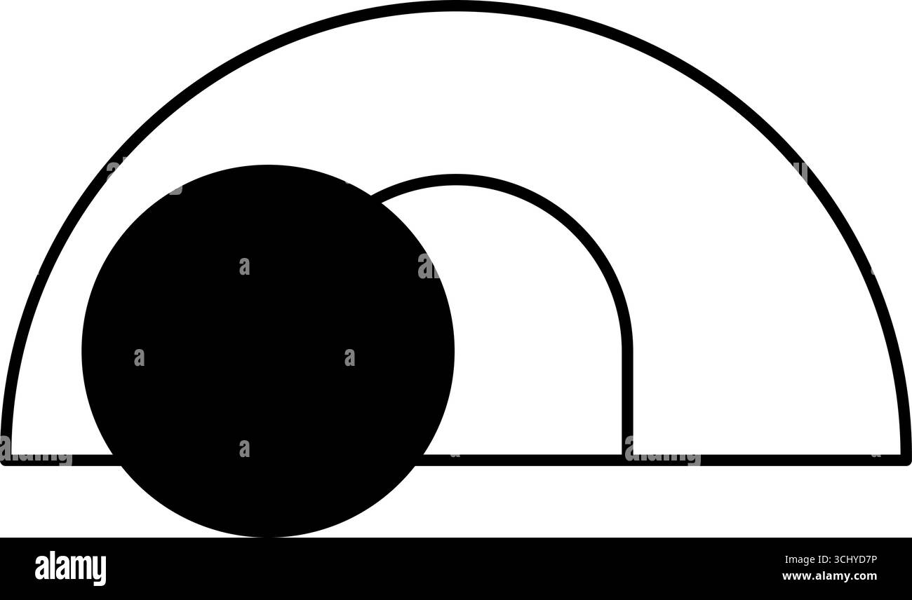 Icona vettoriale minimalista raffigurazione di una tomba vuota con la pietra portata via, Pasqua che simboleggia la risurrezione di Gesù Cristo nella fede cristiana Illustrazione Vettoriale