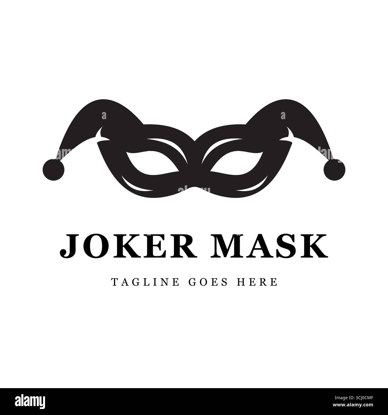 Disegno del logo della maschera Joker con cappello da clown di Carnevale per l'intrattenimento e illustrazione del design vettoriale di Game Branding Illustrazione Vettoriale