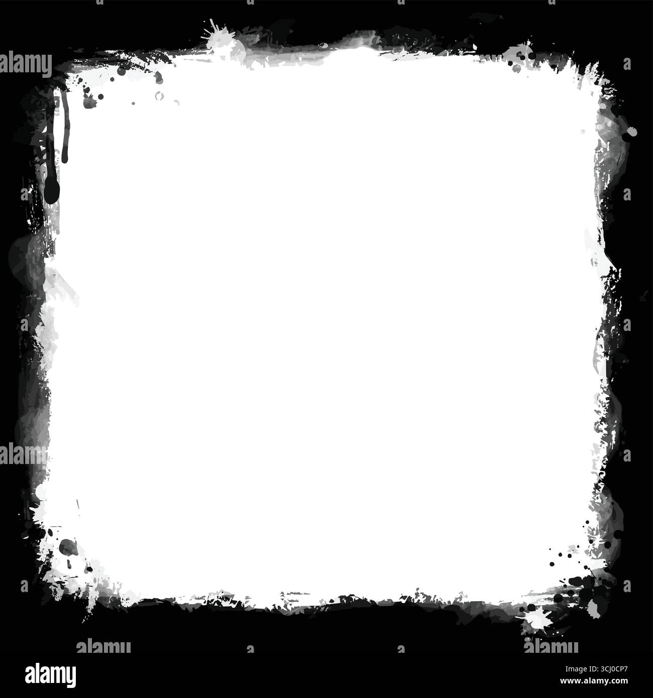 Pennello nero con sfondo per poster o volantini. Grana grunge con spruzzi d'inchiostro su sfondo bianco, illustrazione vettoriale Illustrazione Vettoriale