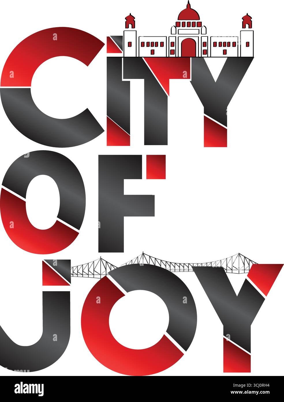 Città della gioia bangla testo design vettoriale arte Kolkata tipografia sfondo trasparente arte cittadina Illustrazione Vettoriale