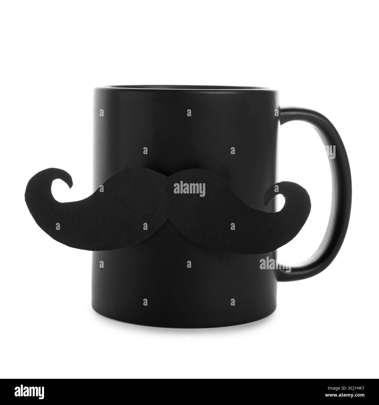 Buona festa del papà. Tazza con baffi isolati su bianco Foto Stock