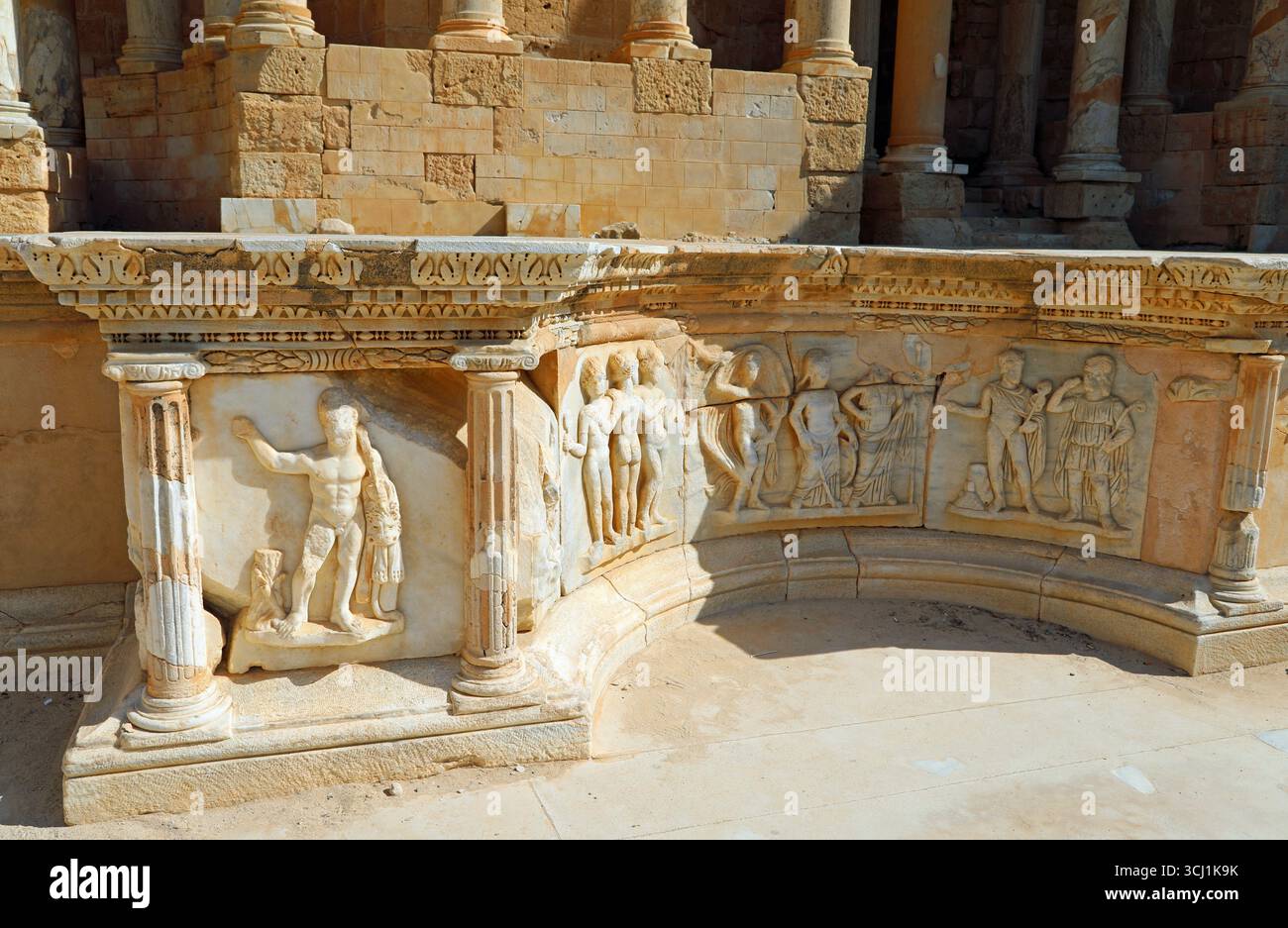 Dettaglio architettonico del Teatro Romano a Sabratha in Libia Foto Stock