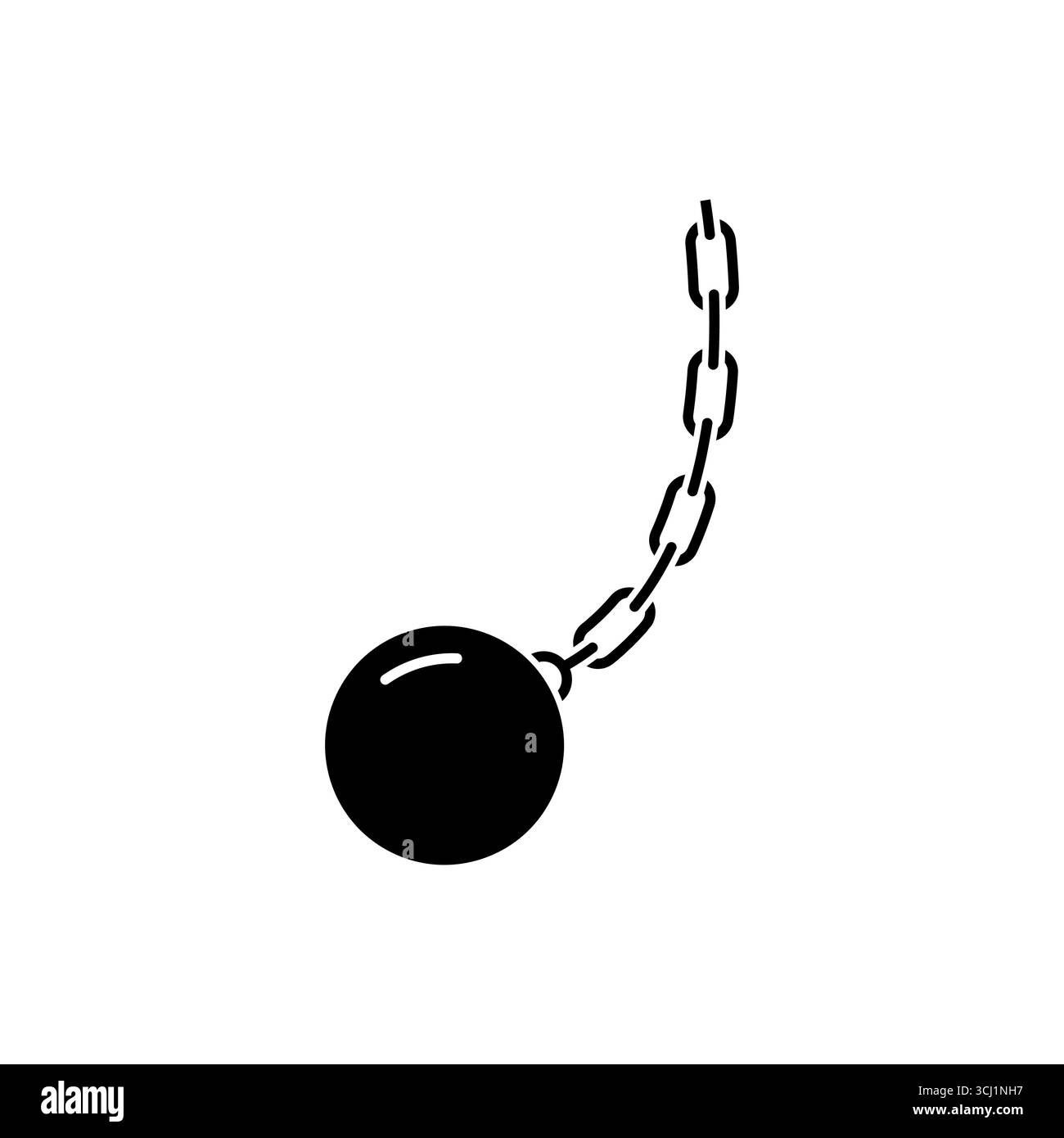Illustrazione della sfera di demolizione con catena in tinta unita nera per i concetti di demolizione Illustrazione Vettoriale