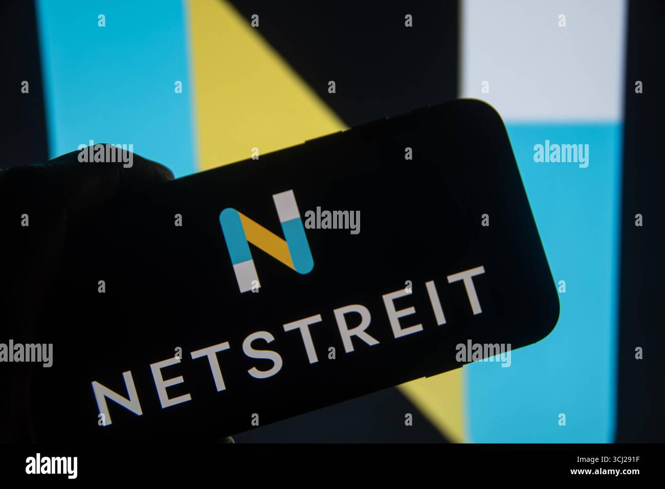 Rheinbach, Germania 28 agosto 2025, il logo del marchio dell'azienda "Netstreit Corp" sul display di uno smartphone (attenzione al logo del marchio) Foto Stock