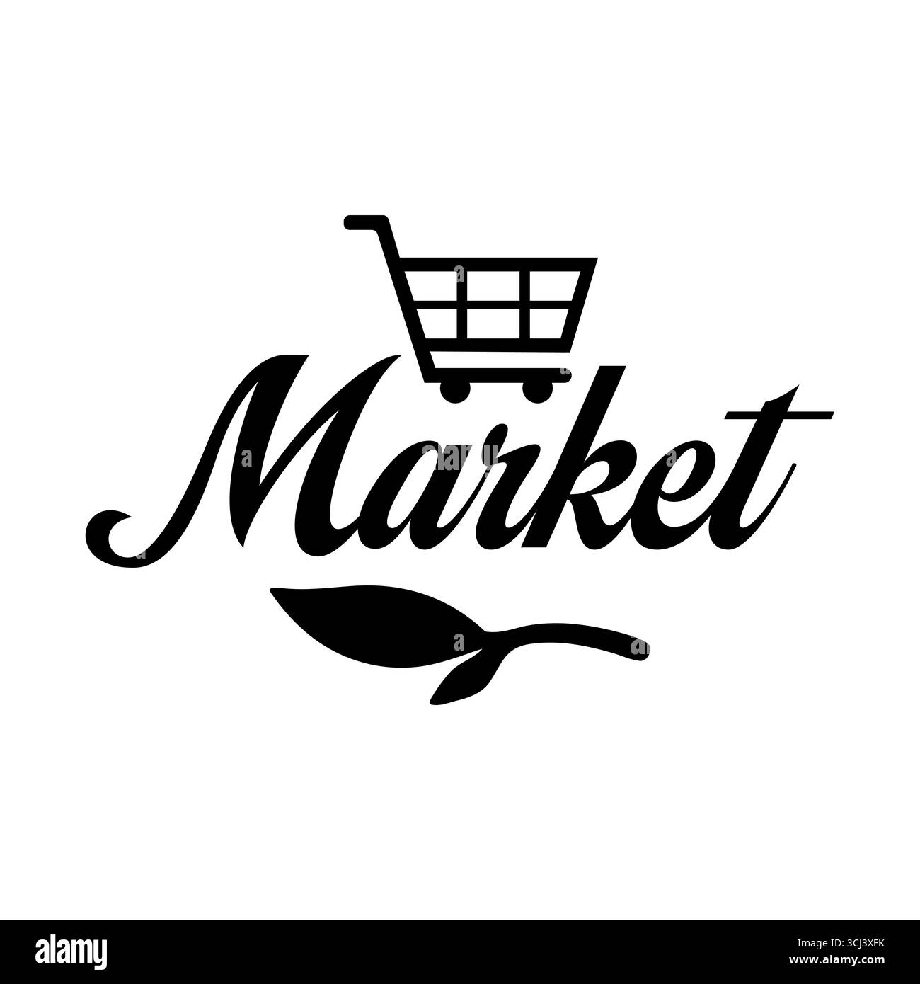 Icona Market cart e foglia, vendita al dettaglio, natura, silhouette dello shopping Illustrazione Vettoriale