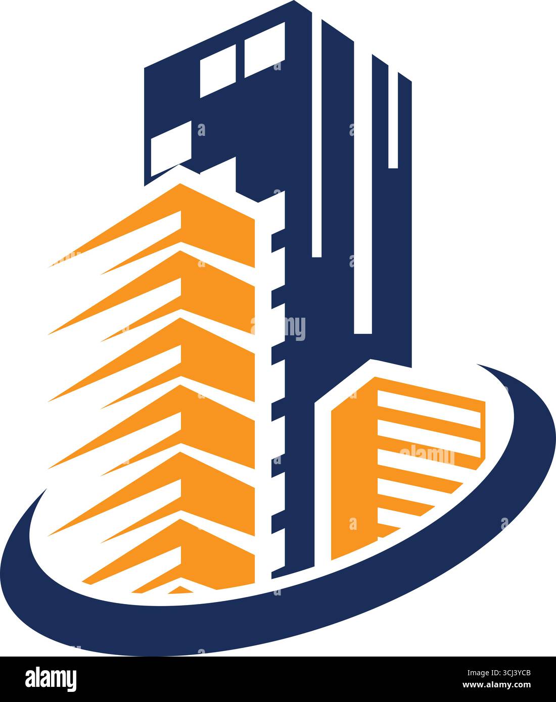 logo della casa d'arte con linea astratta vettoriale, blu chiaro, colletto giallo e logo dell'edificio Illustrazione Vettoriale