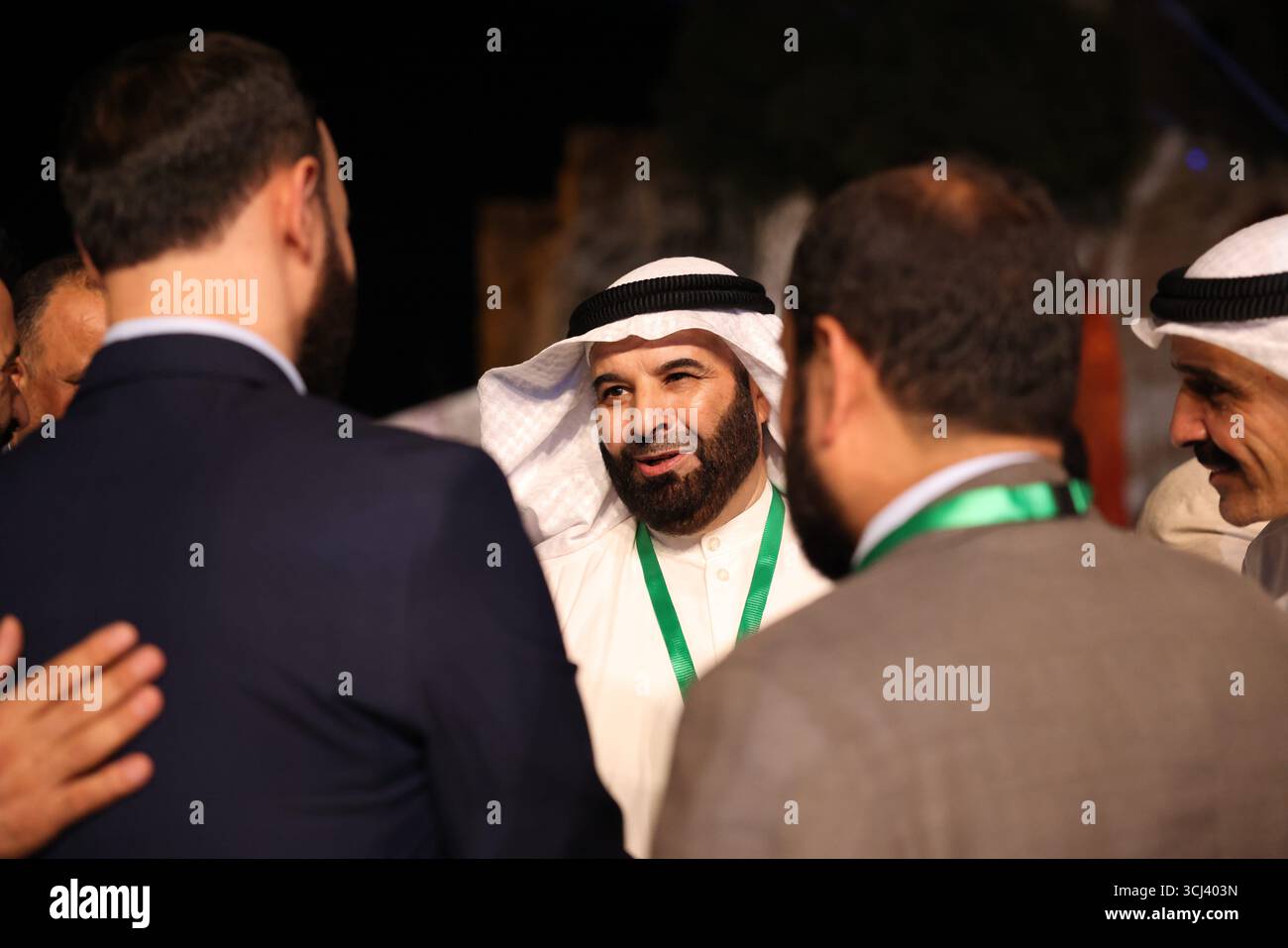 Damasco, Siria. 4 settembre 2025. Il presidente siriano Ahmed al-Sharaa ha inaugurato il Fondo di sviluppo siriano durante una cerimonia alla Cittadella di Damasco, cui hanno partecipato alti funzionari e ambasciatori stranieri. (Credit Image: © Mohmmad Bashir Aldaher/ZUMA Press Wire) SOLO PER USO EDITORIALE! Non per USO commerciale! Foto Stock