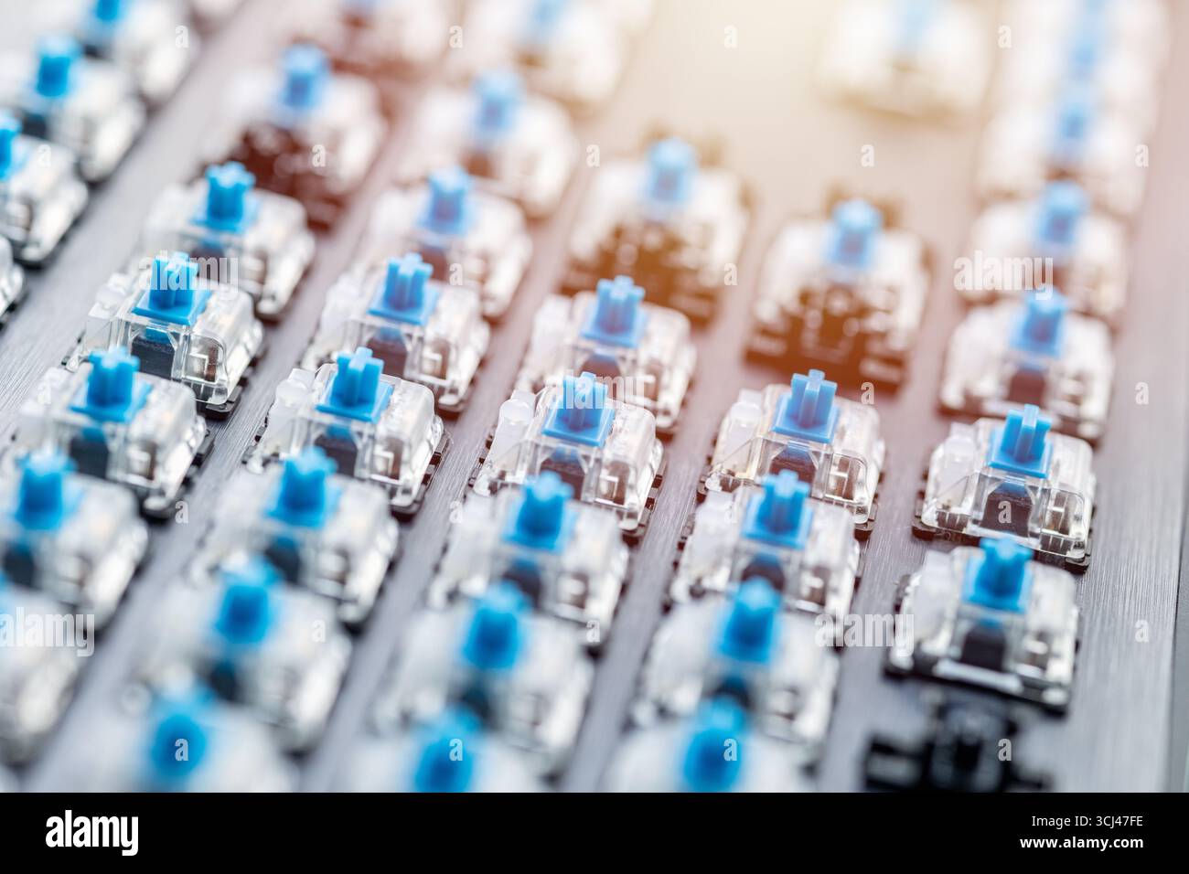 Tasto meccanico della tastiera del PC del computer sotto il tasto dei tasti per la pulizia o la modifica del tipo di tasto Foto Stock