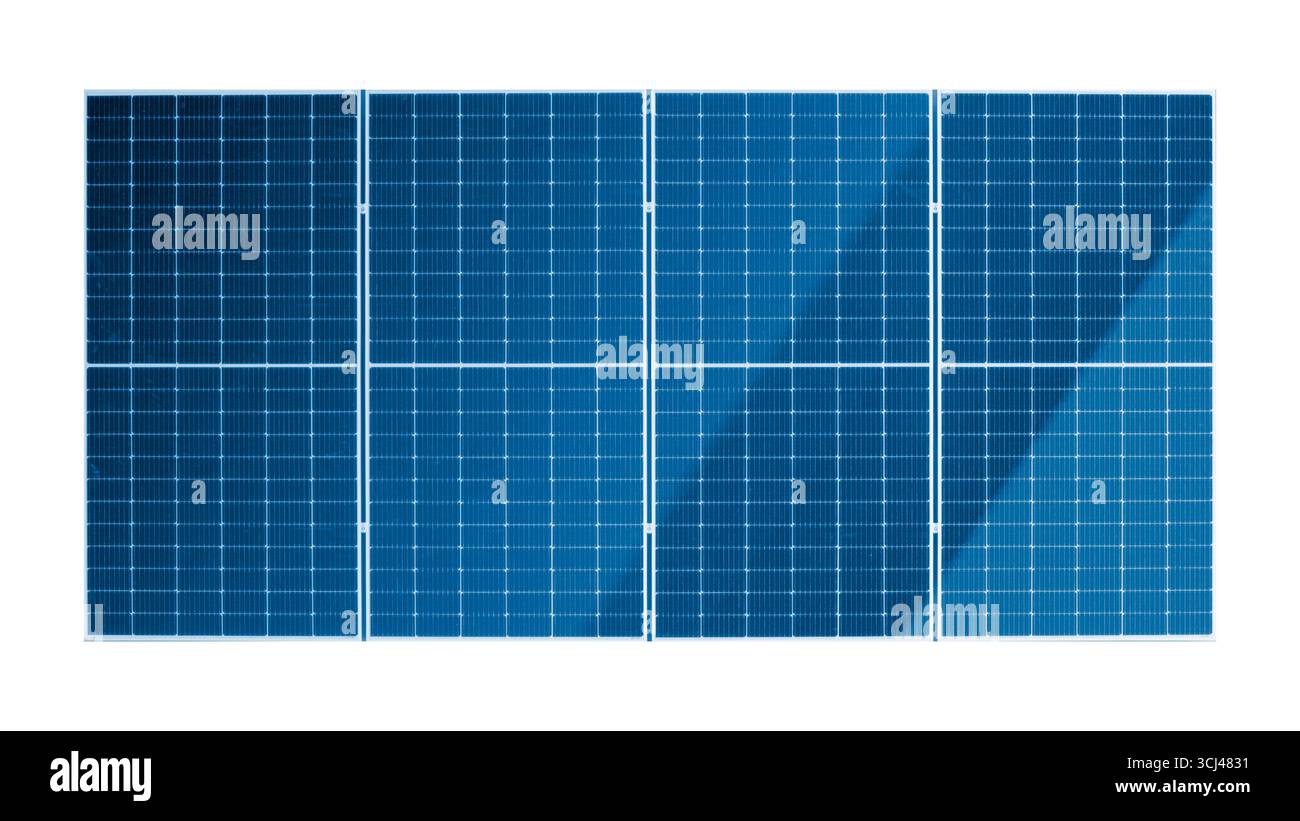 Pannello solare isolato su sfondo bianco con percorso di ritaglio, oggetto pannello in vetro fotovoltaico ad energia solare. Foto Stock