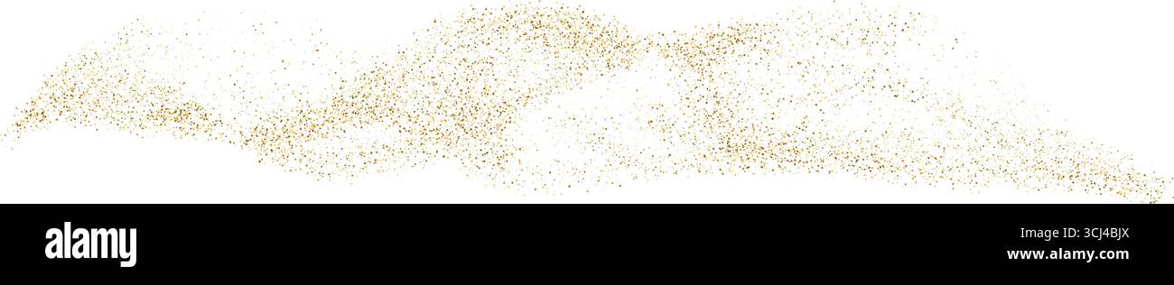 Onda di polvere con glitter dorato. Coriandoli a righe di polka con particelle ed elementi brillanti per le feste. Trama astratta dorata vettoriale Illustrazione Vettoriale