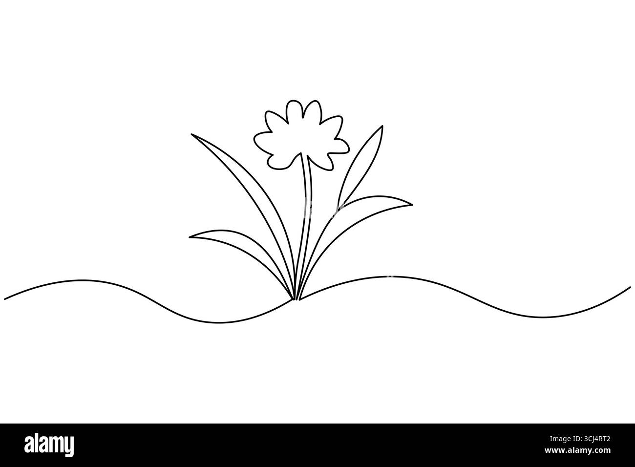 Illustrazione vettoriale isolata di erba e fiori astratti a linea singola Illustrazione Vettoriale
