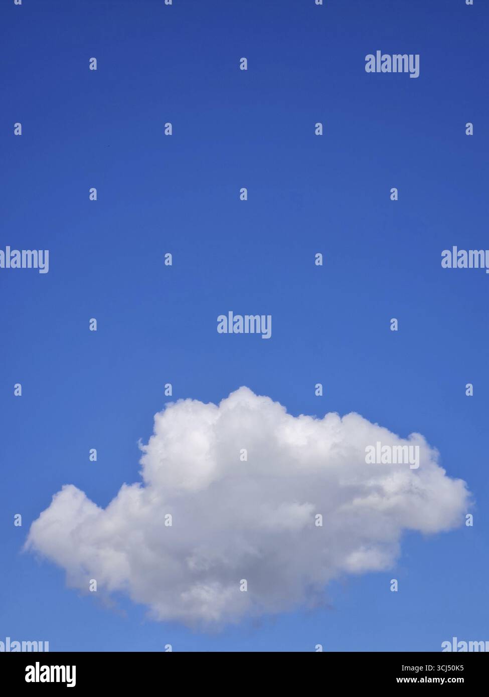 Nuvola soffice singola su sfondo cielo blu con spazio di copia Foto Stock