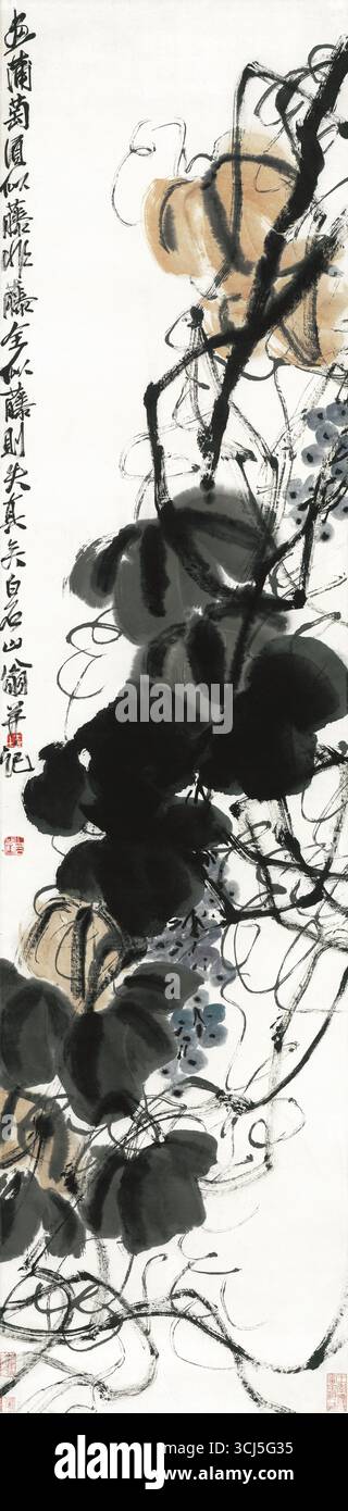 Grapevine with Purple Grapes, Chinese Ink Painting attribuito a Qi Baishi Foto Stock