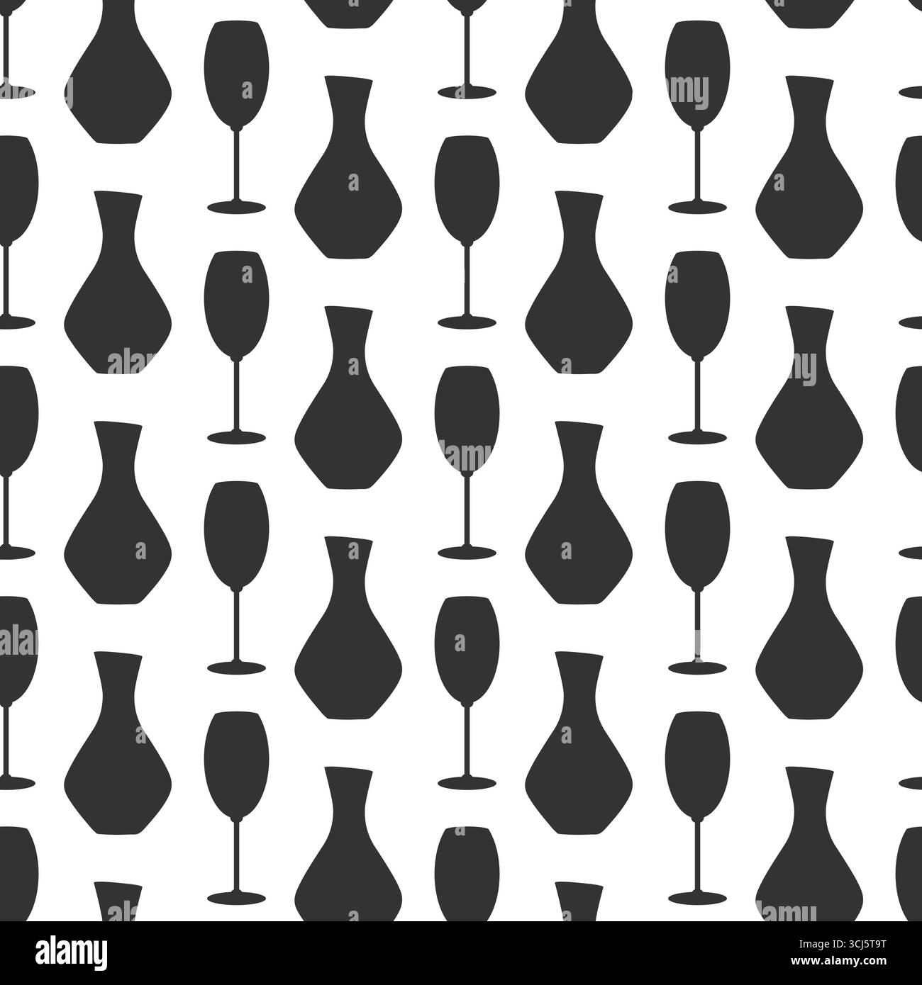 Decanter con silhouette disegnata a mano e Wine Glass Seamless Pattern Wine Day Holiday sfondo minimalista. Illustrazione vettore isolato contenuto correlato all'alcol schede tematiche, opuscoli, etichette, etichette Illustrazione Vettoriale