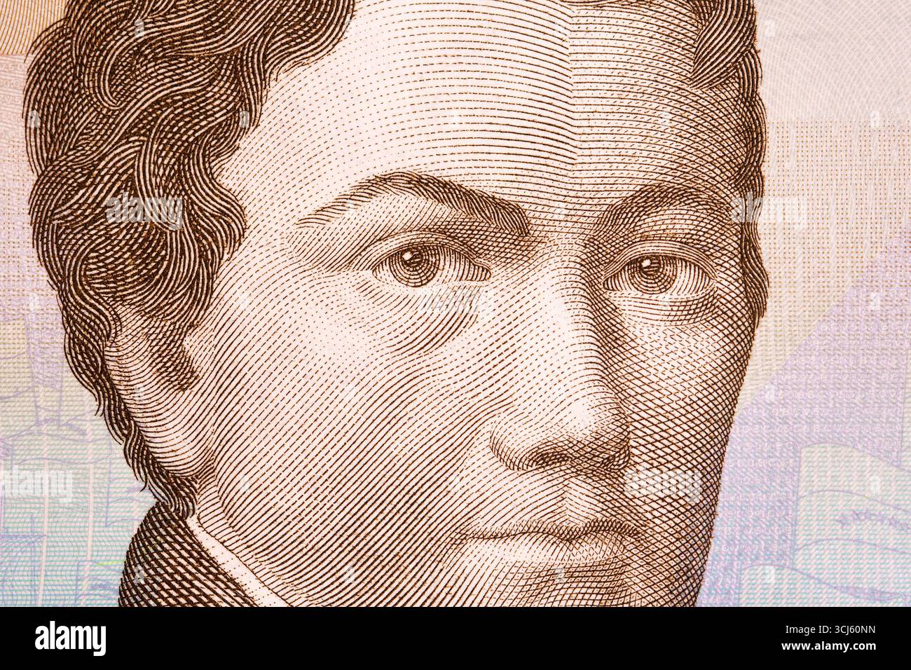 Francisco de Miranda un ritratto di primo piano dal denaro venezuelano - bolivar Foto Stock