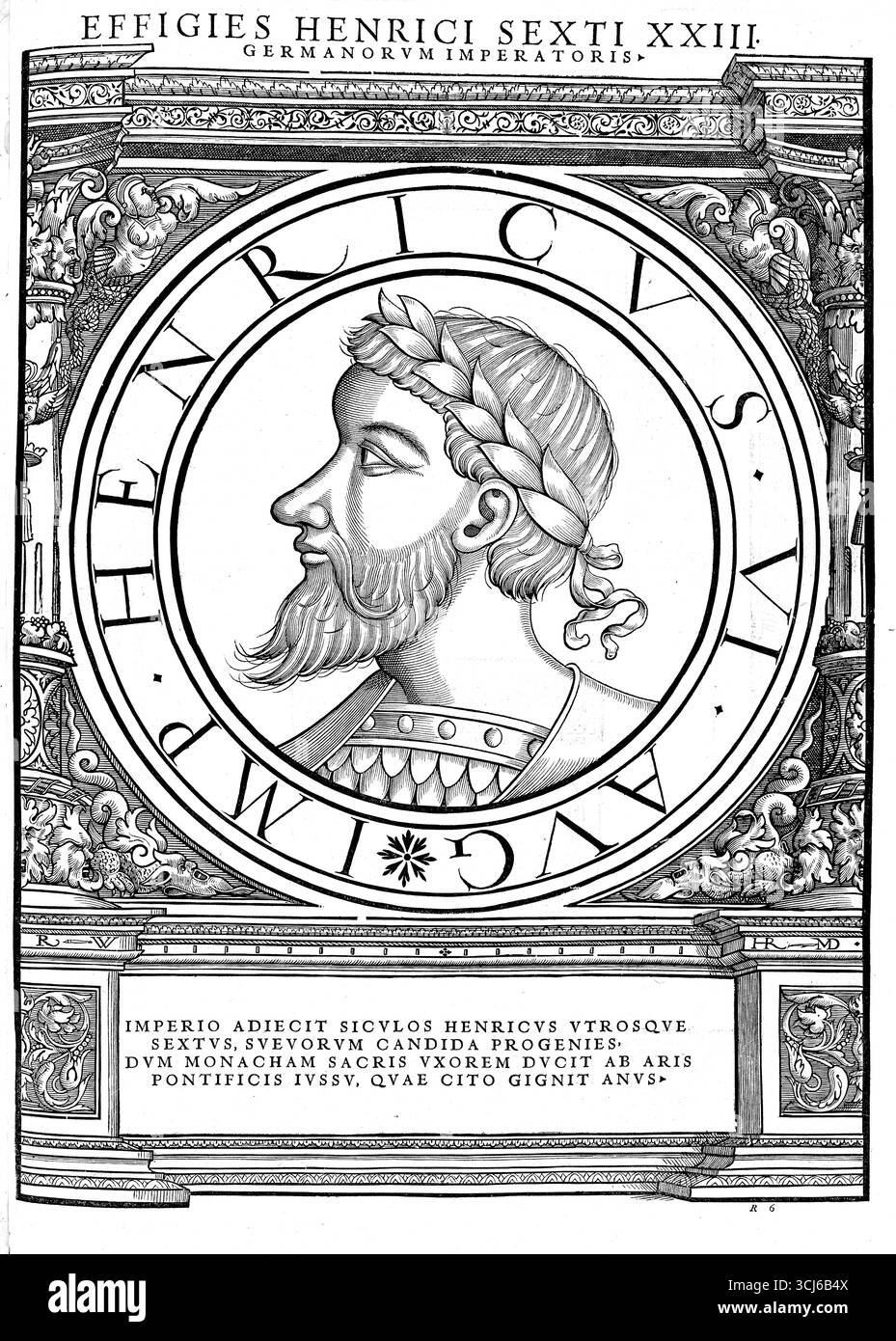 Enrico vi della dinastia Hohenstaufen (nato nel novembre 1165 a Nimega, morto il 28 settembre 1197 a Messina) fu nominalmente Re dei Romani dal 1169, quindi dall'età di tre anni, e Imperatore del Sacro Romano Impero dal 1191, autentica riproduzione restaurata digitalmente da un originale del XIX secolo, data di registrazione non dichiarata Foto Stock