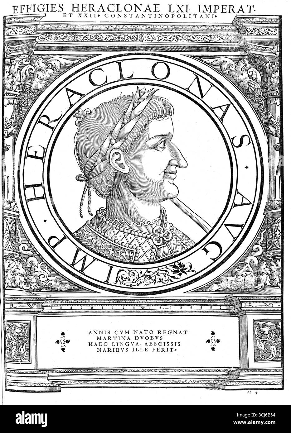 Eraclonas (nato nel 626 a Lasika, morto nel 641 a Rodi) fu imperatore dell'Impero Romano d'Oriente per alcuni mesi nel 641, autentica riproduzione restaurata digitalmente da un originale del XIX secolo, data record non dichiarata Foto Stock