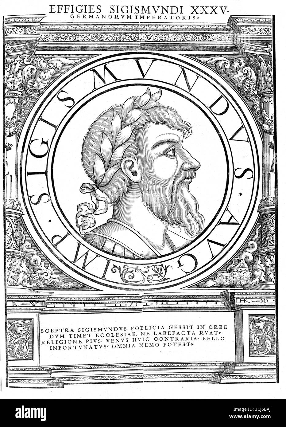 Sigismondo di Lussemburgo (nato il 15 febbraio 1368 nella città imperiale di Norimberga, morto il 9 dicembre 1437 a Znaim, Moravia), anche Siegmund o Sigmund, proveniva dal Casato di Lussemburgo. Fu Elettore di Brandeburgo dal 1378 al 1388 e dal 1411 al 1415, Re d'Ungheria e Croazia dal 1387, Imperatore del Sacro Romano Impero dal 1411, Re di Boemia dal 1419 e Imperatore del Sacro Romano Impero dal 1433 fino alla sua morte. Riproduzione autentica e restaurata digitalmente da un originale del XIX secolo. Data di registrazione non indicata. Foto Stock