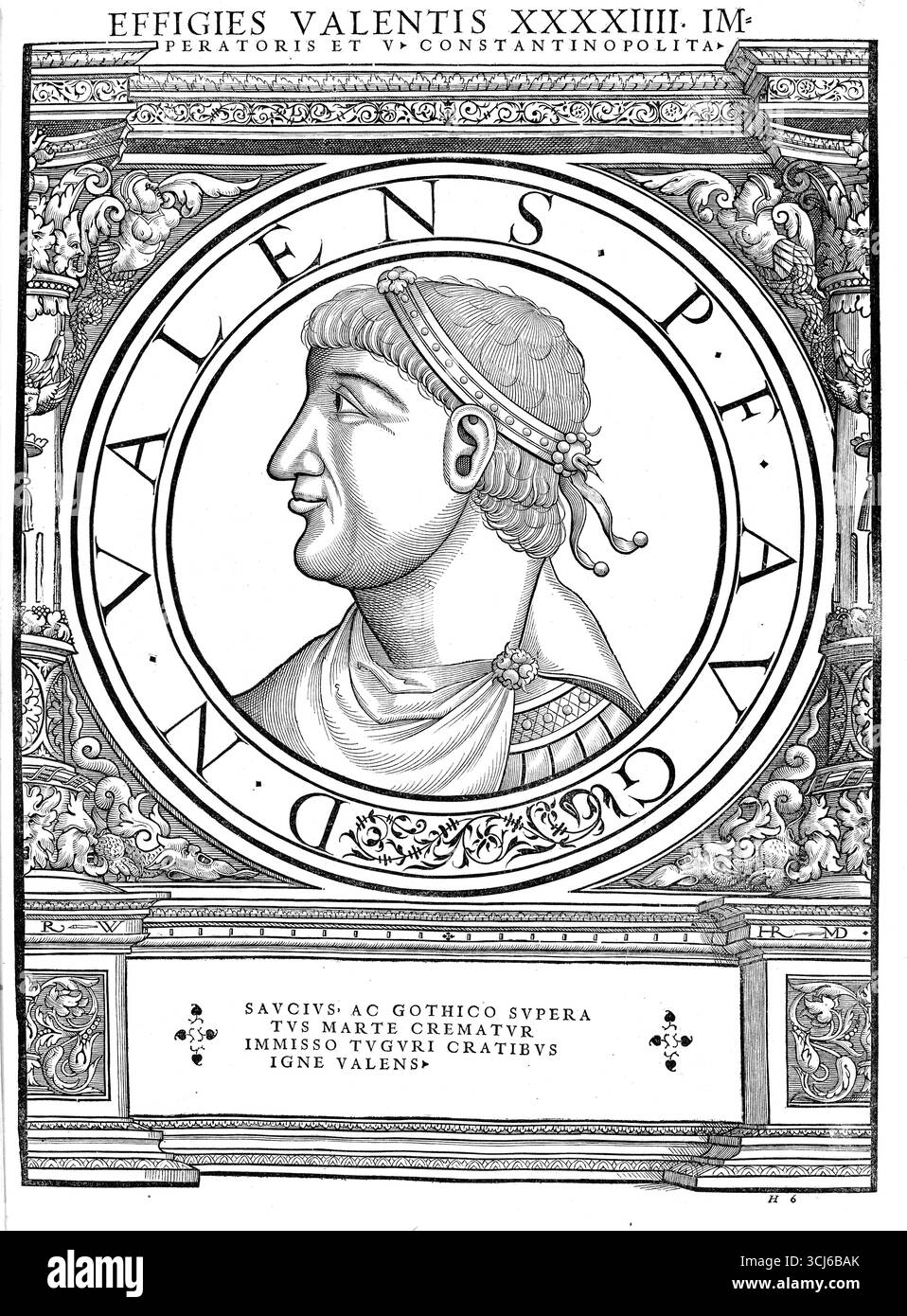 Flavio Valente (Cibalae, Pannonia secunda, 328 – Adrianopoli, 9 agosto 378) è stato un imperatore romano d'Oriente dal 364 al 378, autentica riproduzione restaurata digitalmente da un originale del XIX secolo, data record non dichiarata Foto Stock