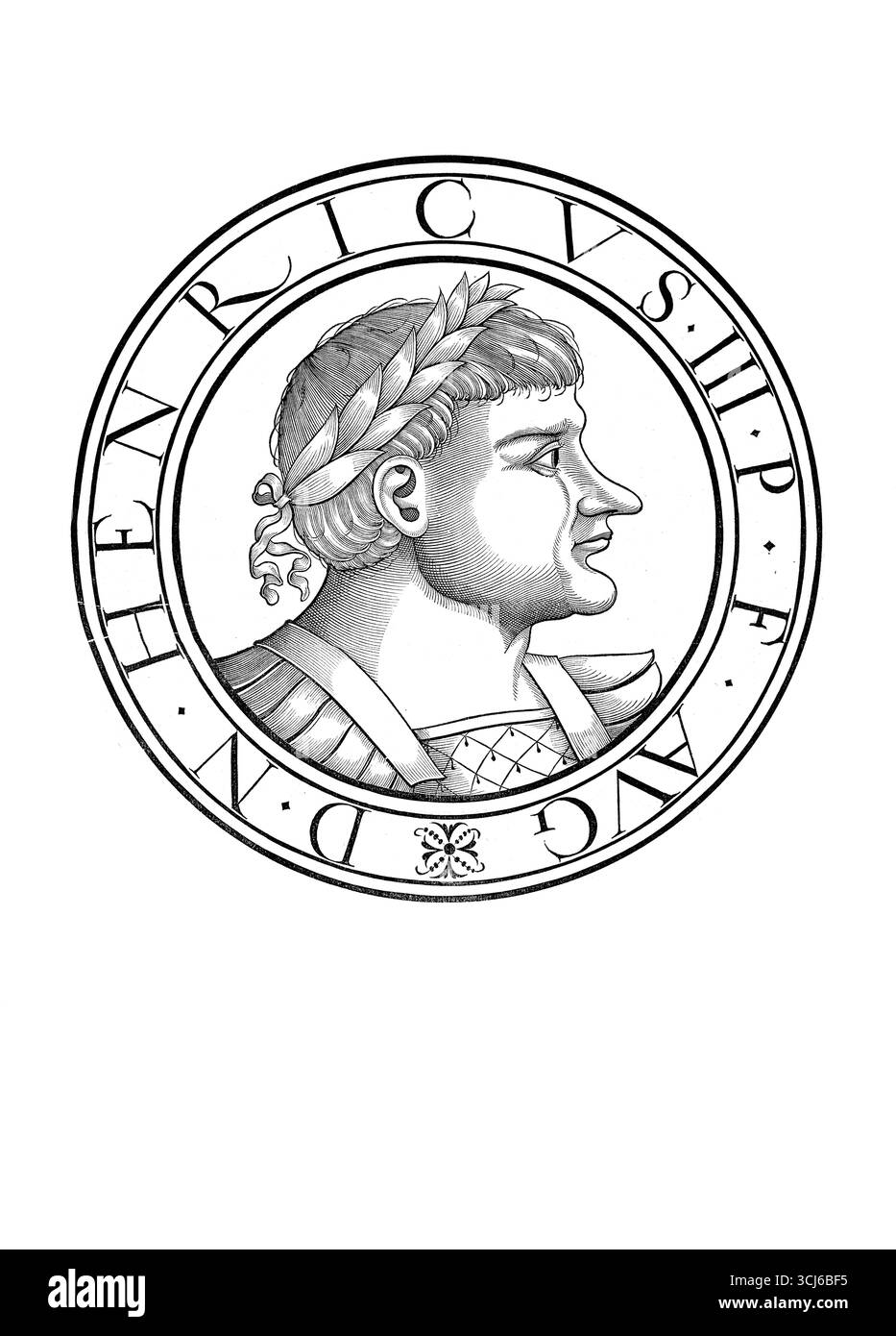 Enrico III (nato il 28 ottobre 1016 o 1017, morto il 5 ottobre 1056 a Bodfeld, Harz) della dinastia salica fu re dal 1039 fino alla sua morte nel 1056 e imperatore dal 1046 nel Sacro Romano Impero. Riproduzione autentica e restaurata digitalmente da un originale del XIX secolo. Data di registrazione non indicata. Foto Stock