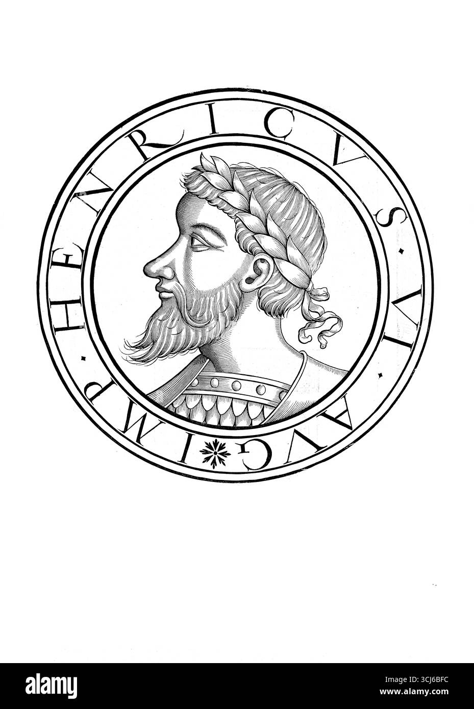 Enrico vi della dinastia Hohenstaufen (nato nel novembre 1165 a Nimega, morto il 28 settembre 1197 a Messina) fu nominalmente Re dei Romani dal 1169, quindi dall'età di tre anni, e Imperatore del Sacro Romano Impero dal 1191, autentica riproduzione restaurata digitalmente da un originale del XIX secolo, data di registrazione non dichiarata Foto Stock