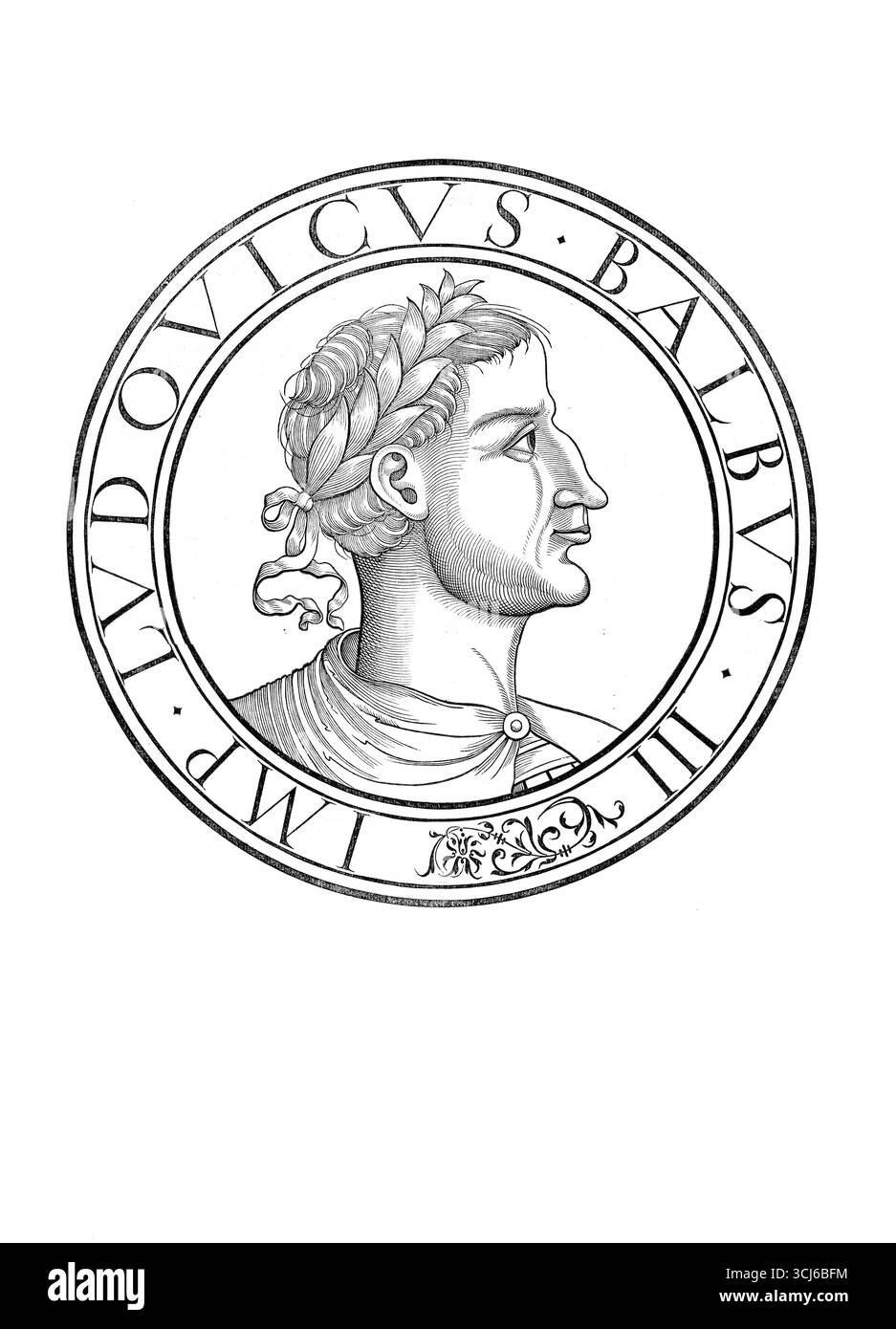 Luigi II, detto Stammerer (nato il 1 novembre 846, morto il 10 aprile 879 a Compiègne), era il figlio maggiore ed unico sopravvissuto del re dei Franchi occidentali Carlo II il Calvo e divenne il suo successore nel 877. Riproduzione autentica e restaurata digitalmente da un originale del XIX secolo. Data di registrazione non indicata. Foto Stock