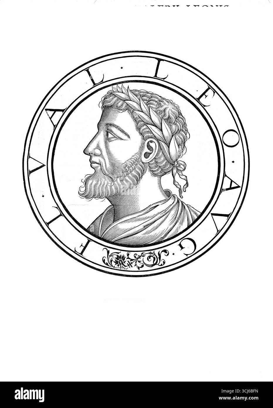 Leone i, noto anche come Leone i il macellaio, il cui nome completo era Flavio Valerio Leone (nato intorno al 401, morto il 18 gennaio 474 a Costantinopoli), fu imperatore del tardo Impero romano d'Oriente dal 7 febbraio 457 fino alla sua morte nel 474. Riproduzione autentica e restaurata digitalmente da un originale del XIX secolo. Data di registrazione non indicata. Foto Stock