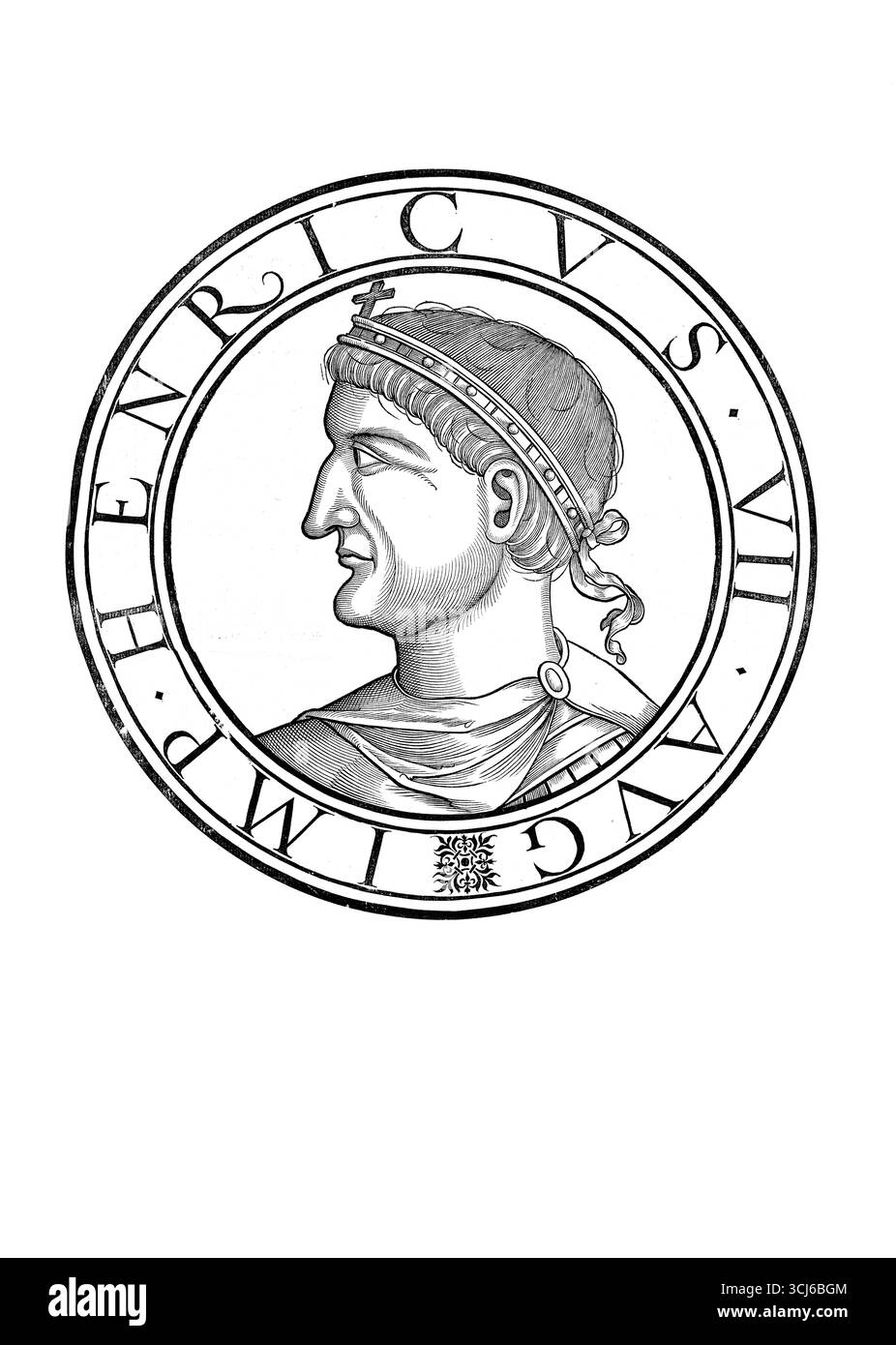 Enrico VII (Valenciennes, 1278/79 – Buonconvento, 24 agosto 1313) fu un membro del Casato di Limburgo-Lussemburgo e fu Conte di Lussemburgo e Laroche, nonché Margravio di Arlon. Fu imperatore del Sacro Romano Impero dal 1308 al 1313 e imperatore del Sacro Romano Impero dal 29 giugno 1312. Riproduzione autentica e restaurata digitalmente da un originale del XIX secolo. Data di registrazione non indicata. Foto Stock