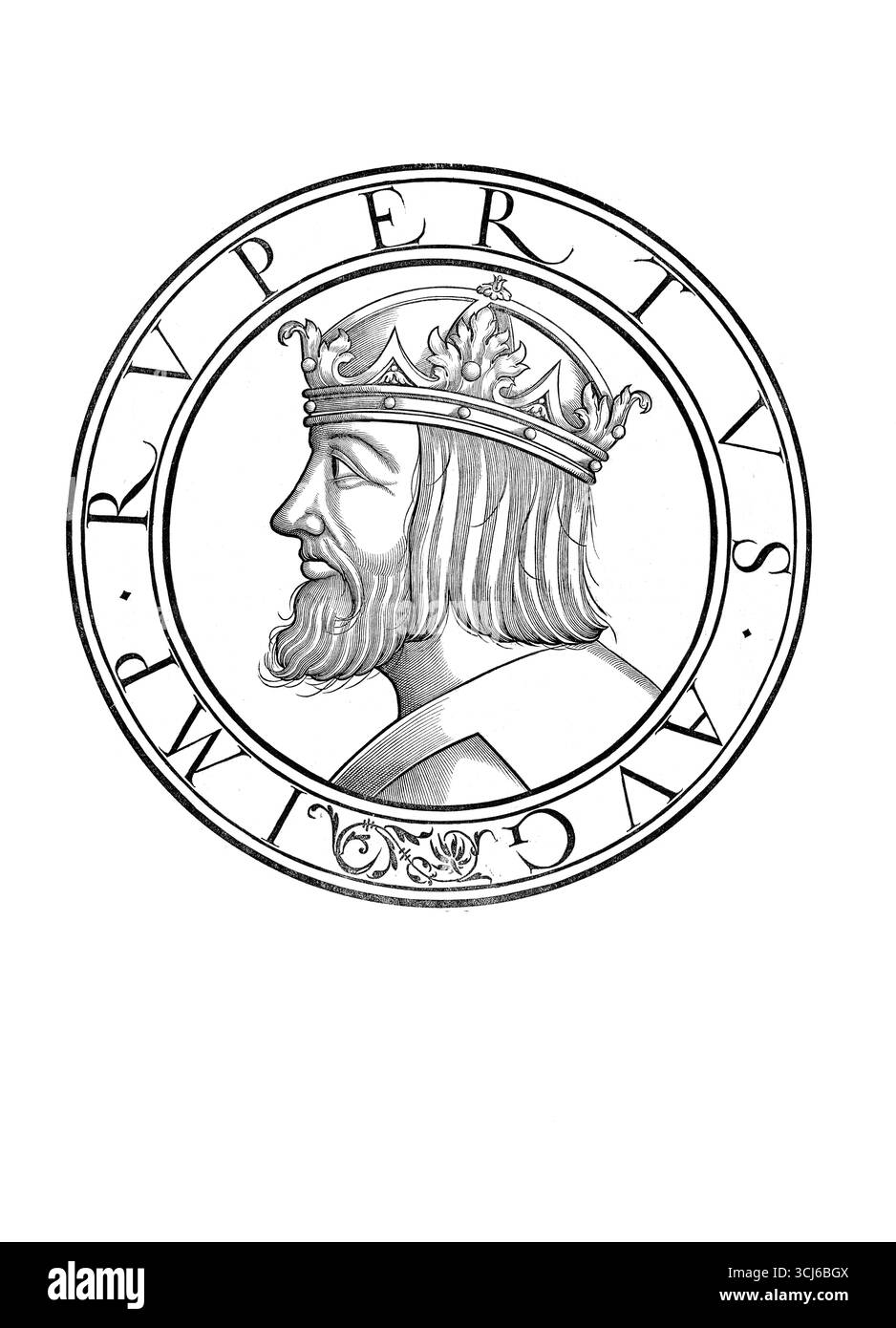 Rupert, Ruprecht (nato il 5 maggio 1352 ad Amberg, morto il 18 maggio 1410 al castello di Landskron a Oppenheim) dalla dinastia Wittelsbach fu dal 1398 al 1410 come Ruprecht III conte palatino del Reno e dal 1400 al 1410 re romano-tedesco nel Sacro Romano Impero, autentica riproduzione restaurata digitalmente da un originale del XIX secolo, data di registrazione non dichiarata Foto Stock