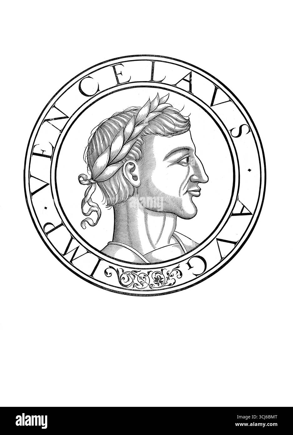 Venceslao di Lussemburgo, soprannominato il Lazy One (nato il 26 febbraio 1361 a Norimberga, morto il 6 agosto 1419 al castello di Venceslao), fu re di Boemia come Venceslao IV dalla sua incoronazione da bambino nel 1363 fino alla sua morte nel 1419 e re romano-tedesco dal 1376 fino alla sua deposizione nel 1400. Riproduzione autentica e restaurata digitalmente da un originale del XIX secolo. Data di registrazione non indicata. Foto Stock