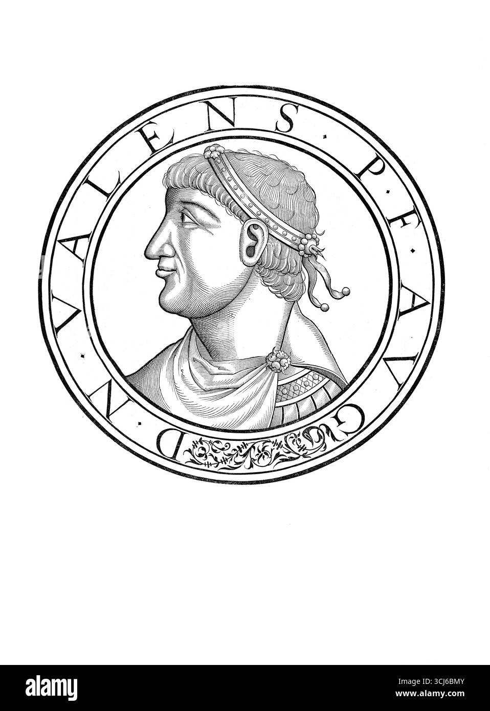 Flavio Valente (Cibalae, Pannonia secunda, 328 – Adrianopoli, 9 agosto 378) è stato un imperatore romano d'Oriente dal 364 al 378, autentica riproduzione restaurata digitalmente da un originale del XIX secolo, data record non dichiarata Foto Stock