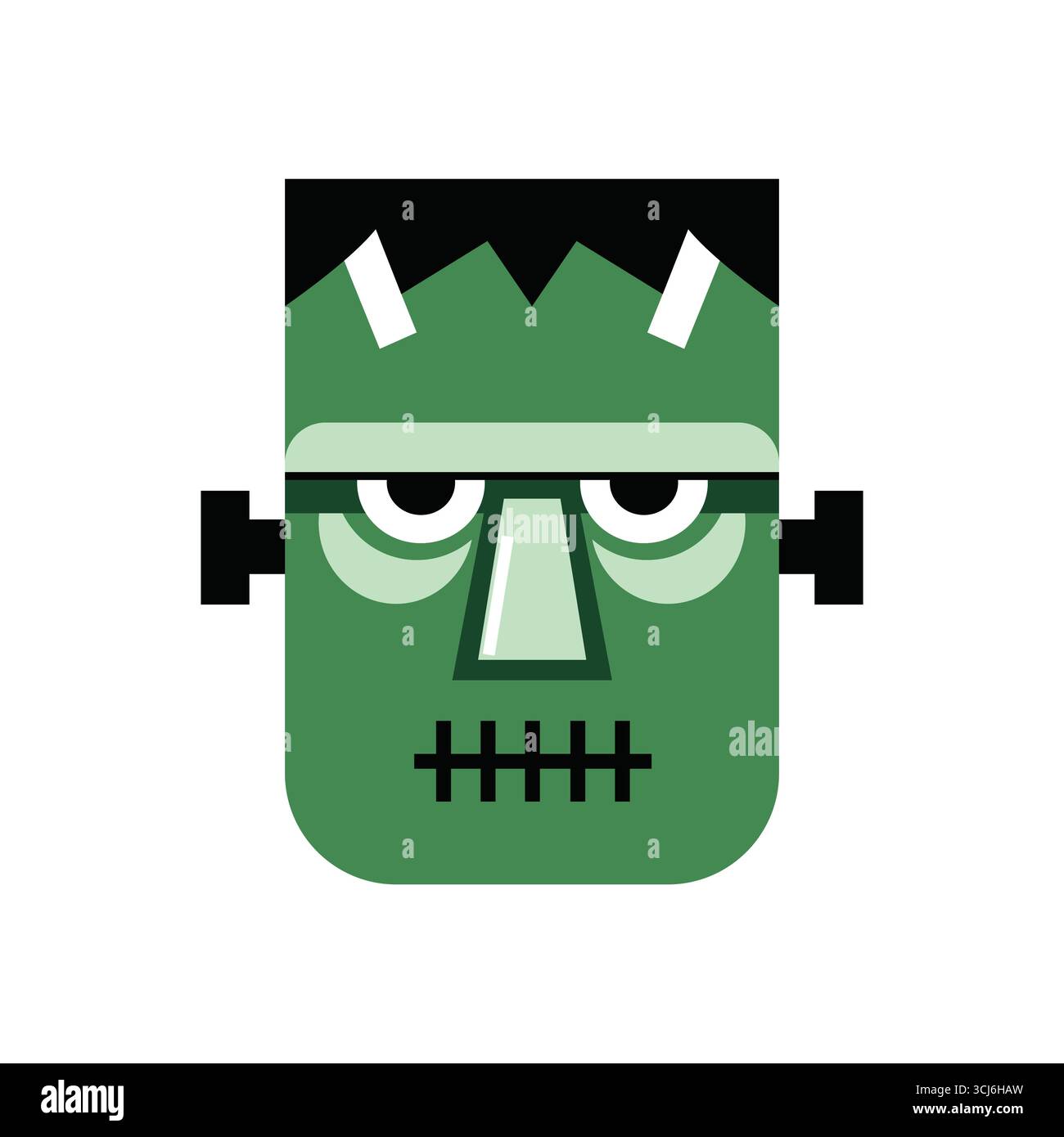 Disegno grafico del volto del mostro verde illustrazione del personaggio tema halloween sfondo bianco Illustrazione Vettoriale