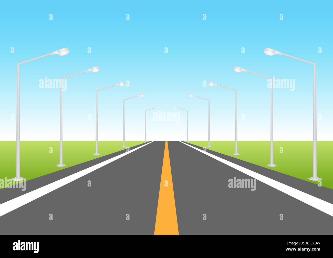 Empty Asphalt Road o Highway Road con lampione stradale. Illustrazione vettoriale. Illustrazione Vettoriale