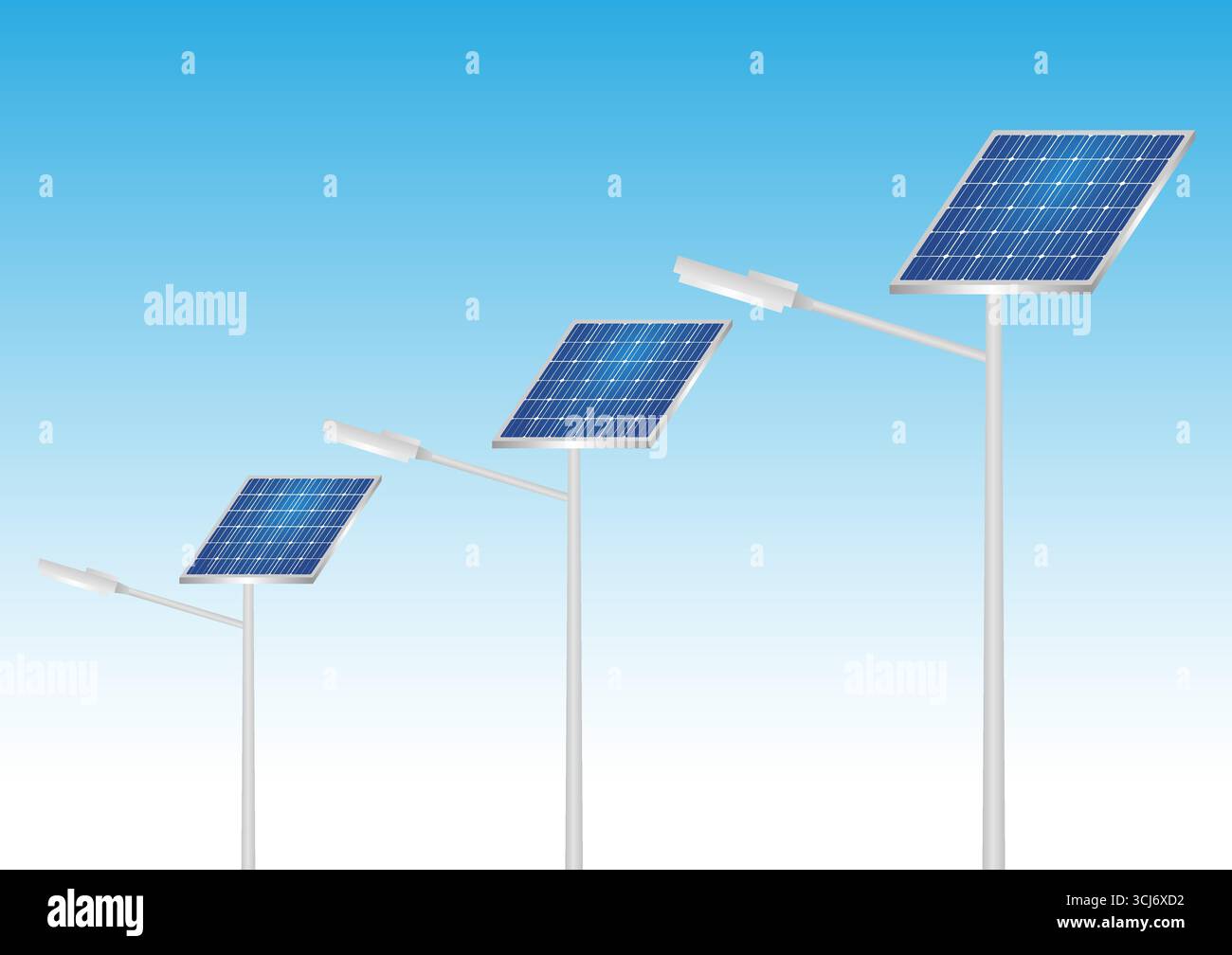 Lampada a energia solare contro il cielo blu. Lampione stradale con pannello solare. Palo lampada con pannello solare. Illustrazione vettoriale. Illustrazione Vettoriale