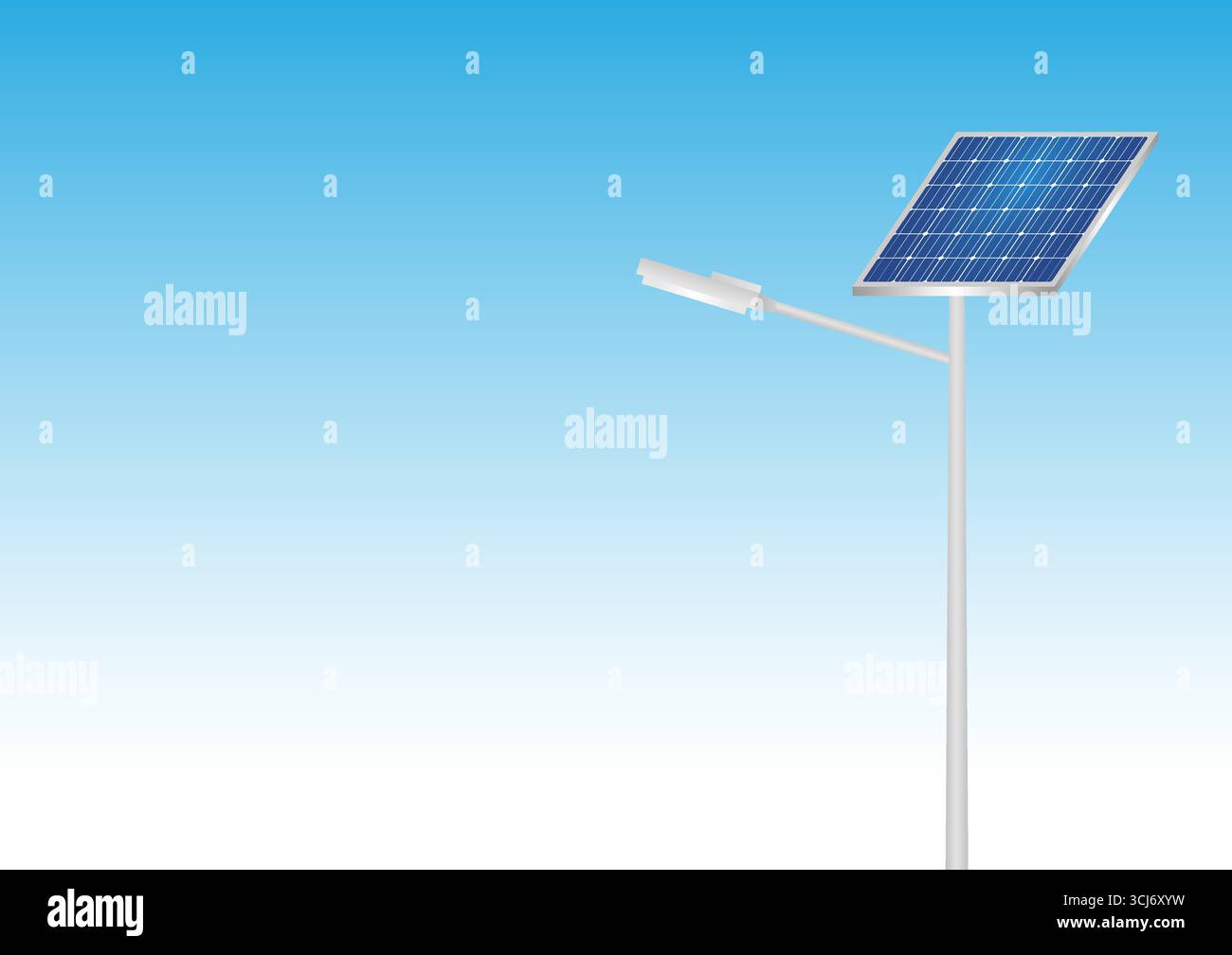 Lampada a energia solare contro il cielo blu. Lampione stradale con pannello solare. Palo lampada con pannello solare. Illustrazione vettoriale. Illustrazione Vettoriale