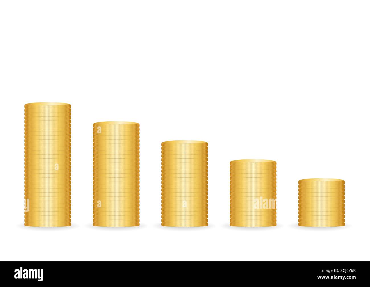 Pile di monete isolate su sfondo bianco. Concetto di investimento o risparmio economico. Illustrazione vettoriale. Illustrazione Vettoriale