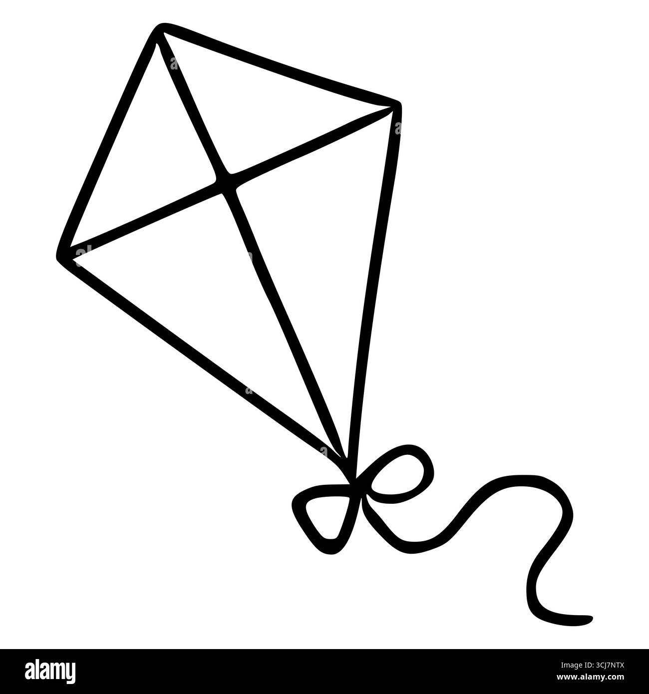 Un'illustrazione vettoriale di un semplice aquilone a forma di diamante disegnato a mano con una coda stravagante e fluida, perfetto per i disegni dei bambini o per il branding giocoso. Illustrazione Vettoriale