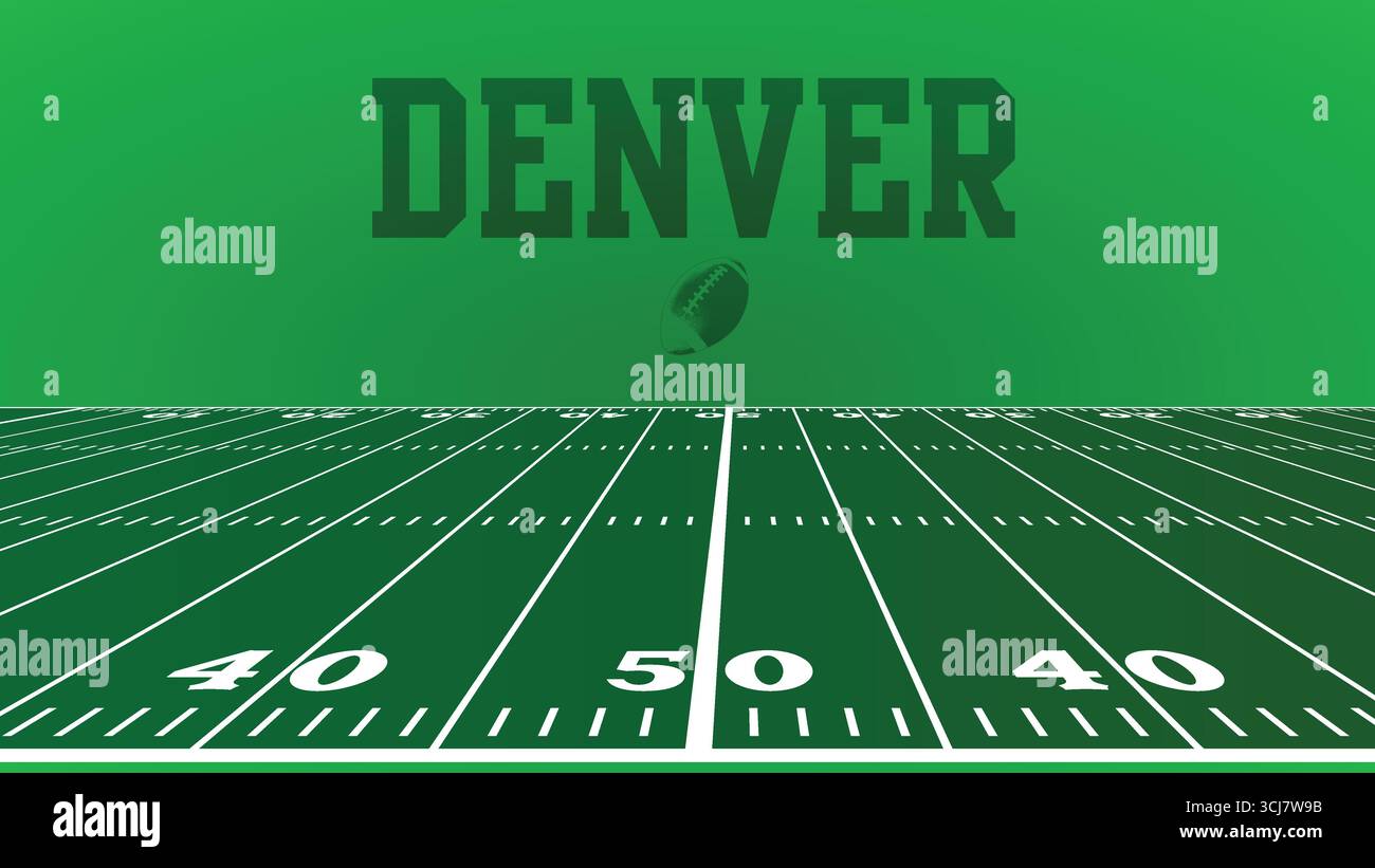 Denver Drawings of City Names, campo verde del football americano, immagine astratta modificabile dell'illustrazione vettoriale, social media e post web Illustrazione Vettoriale