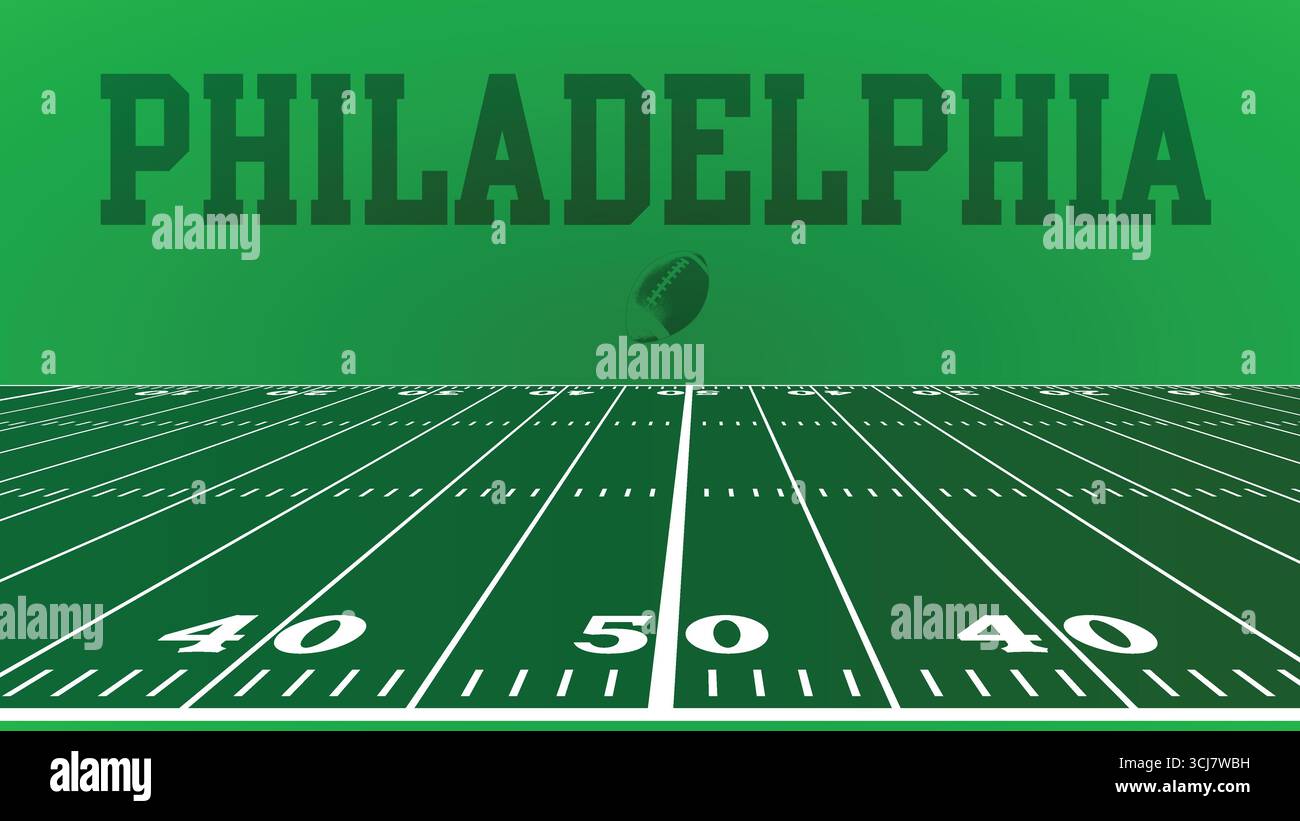 Philadelphia Drawings of City Names, American Football green Field, Vector Illustration Abstract Editable image, Social Media e Web Post Illustrazione Vettoriale
