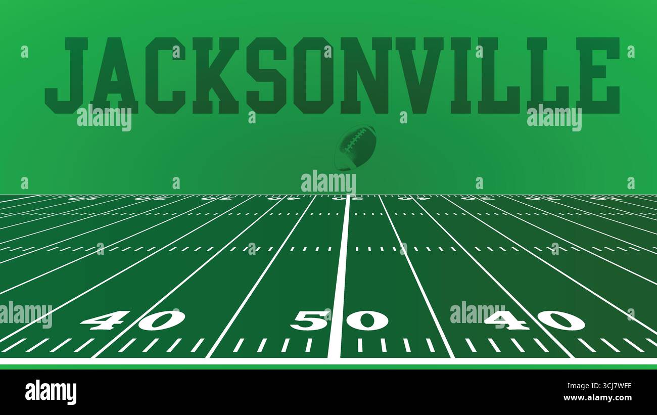 Jacksonville Drawings of City Names, American Football green Field, Vector Illustration Abstract Editable image, Social Media e Web Post Illustrazione Vettoriale