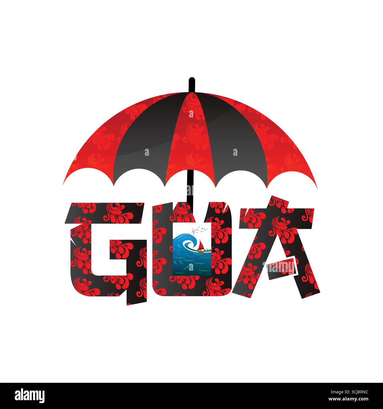 Testo di Goa png in vecchio stile su sfondo trasparente. Tipografia goa rosso scuro per viaggiare in India Illustrazione Vettoriale