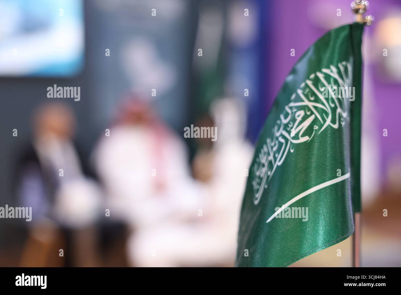 Le aziende saudite partecipano alla Fiera Internazionale di Damasco a sostegno dell'economia Syrias post-Assad le aziende saudite espongono prodotti e investimenti all'interno del padiglione saudita alla Fiera Internazionale di Damasco, la prima edizione dopo la caduta di Bashar al-Assad, sottolineando il sostegno di Riyad alla ripresa economica siriana. Damasco Siria Copyright: XMohammadxBashirxAldaherx Foto Stock