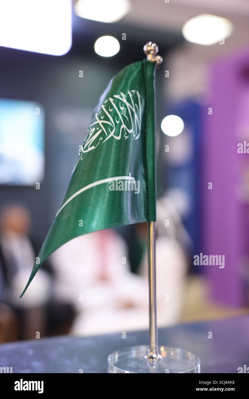 Le aziende saudite partecipano alla Fiera Internazionale di Damasco a sostegno dell'economia Syrias post-Assad le aziende saudite espongono prodotti e investimenti all'interno del padiglione saudita alla Fiera Internazionale di Damasco, la prima edizione dopo la caduta di Bashar al-Assad, sottolineando il sostegno di Riyad alla ripresa economica siriana. Damasco Siria Copyright: XMohammadxBashirxAldaherx Foto Stock