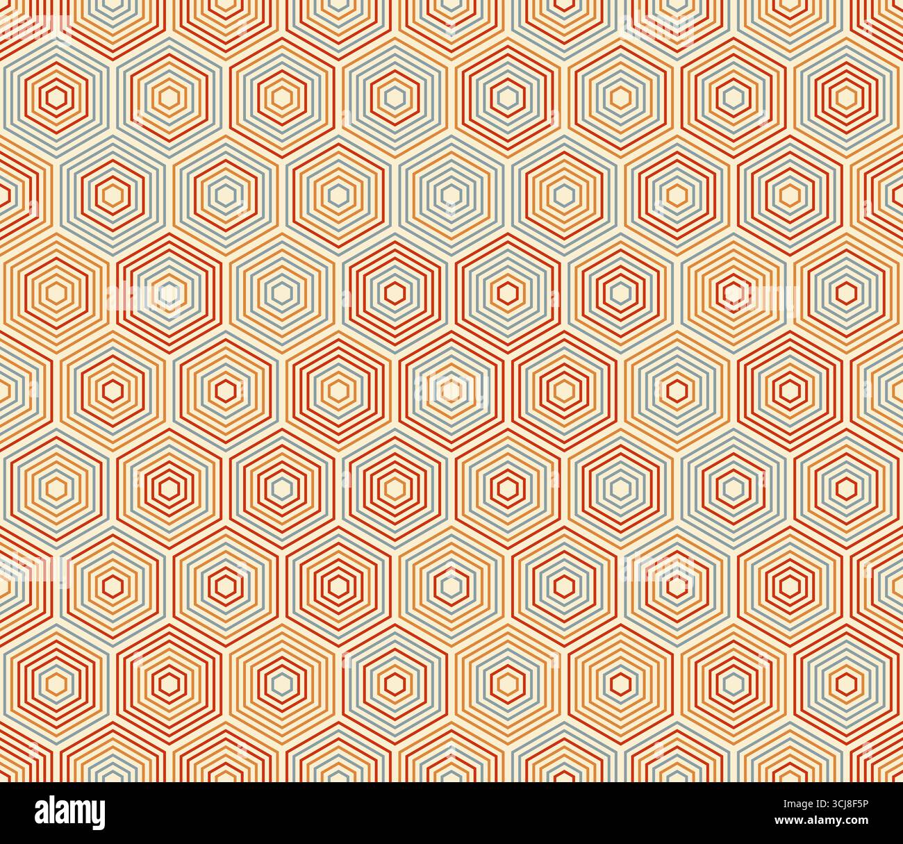 Sfondo mosaico. Esagoni impilati modello a mosaico. Celle esagonali. Tavolozza colori a più toni. Motivo senza cuciture. Illustrazione vettoriale Tileable. Illustrazione Vettoriale